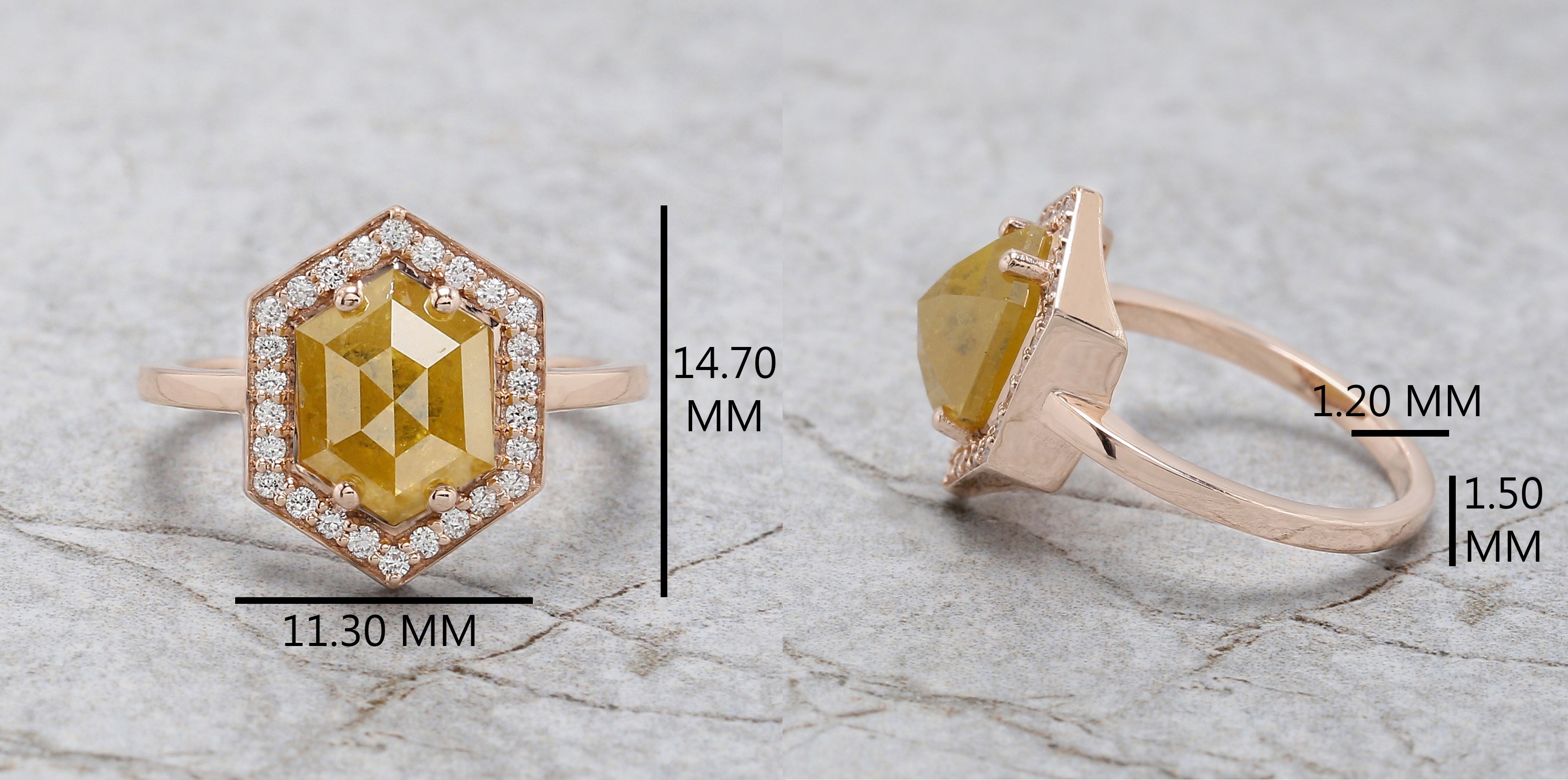 Hexagon Cut Yellow Color Diamond Ring 2.48 Ct 9.45 MM Hexagon Cut Diamond Ring 14K Rose Gold Silver Engagement Ring Gift For Her QL3022