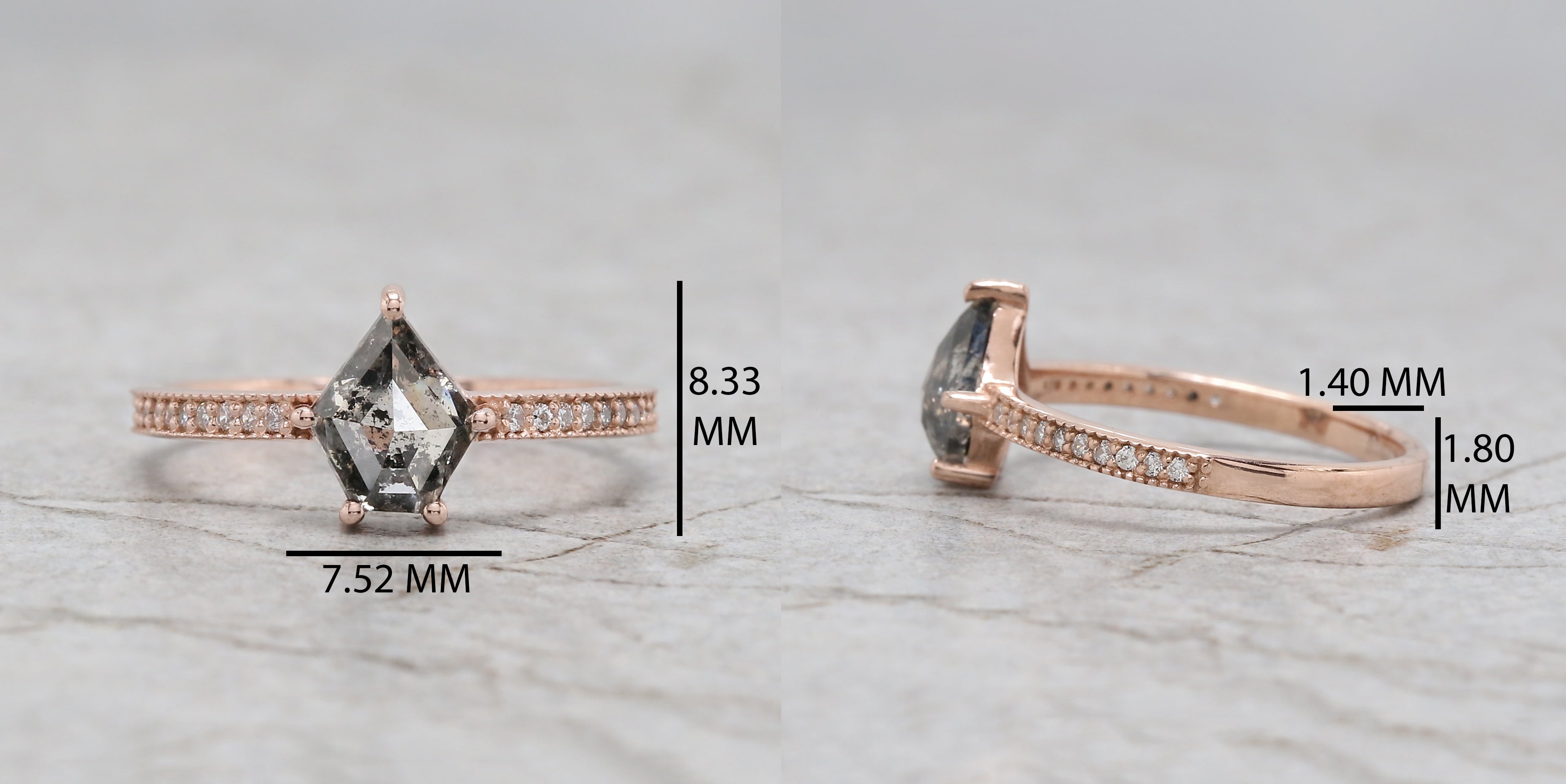 Pentagon Cut Salt And Pepper Diamond Ring 0.97 Ct 7.50 MM Pentagon Diamond Ring 14K Rose Gold Silver Engagement Ring Gift For Her QL8964