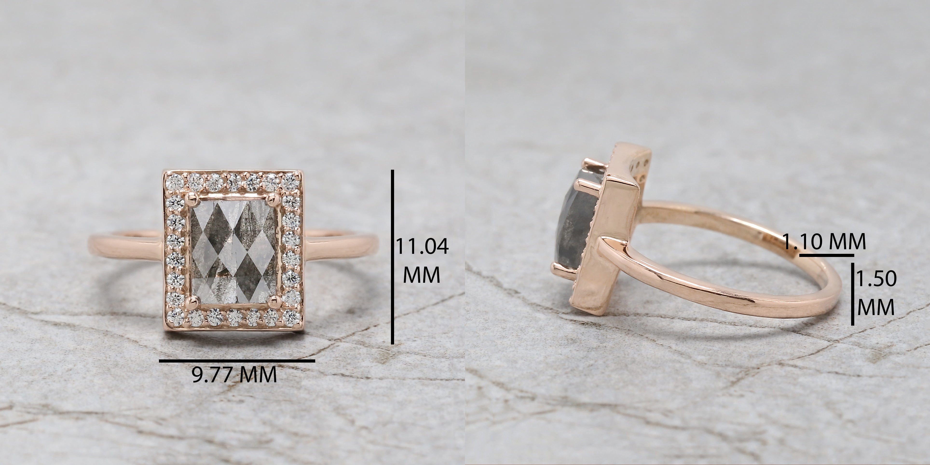 Square Cut Salt And Pepper Diamond Ring 1.50 Ct 6.85 MM Square Diamond Ring 14K Solid Rose Gold Silver Engagement Ring Gift For Her QL1615