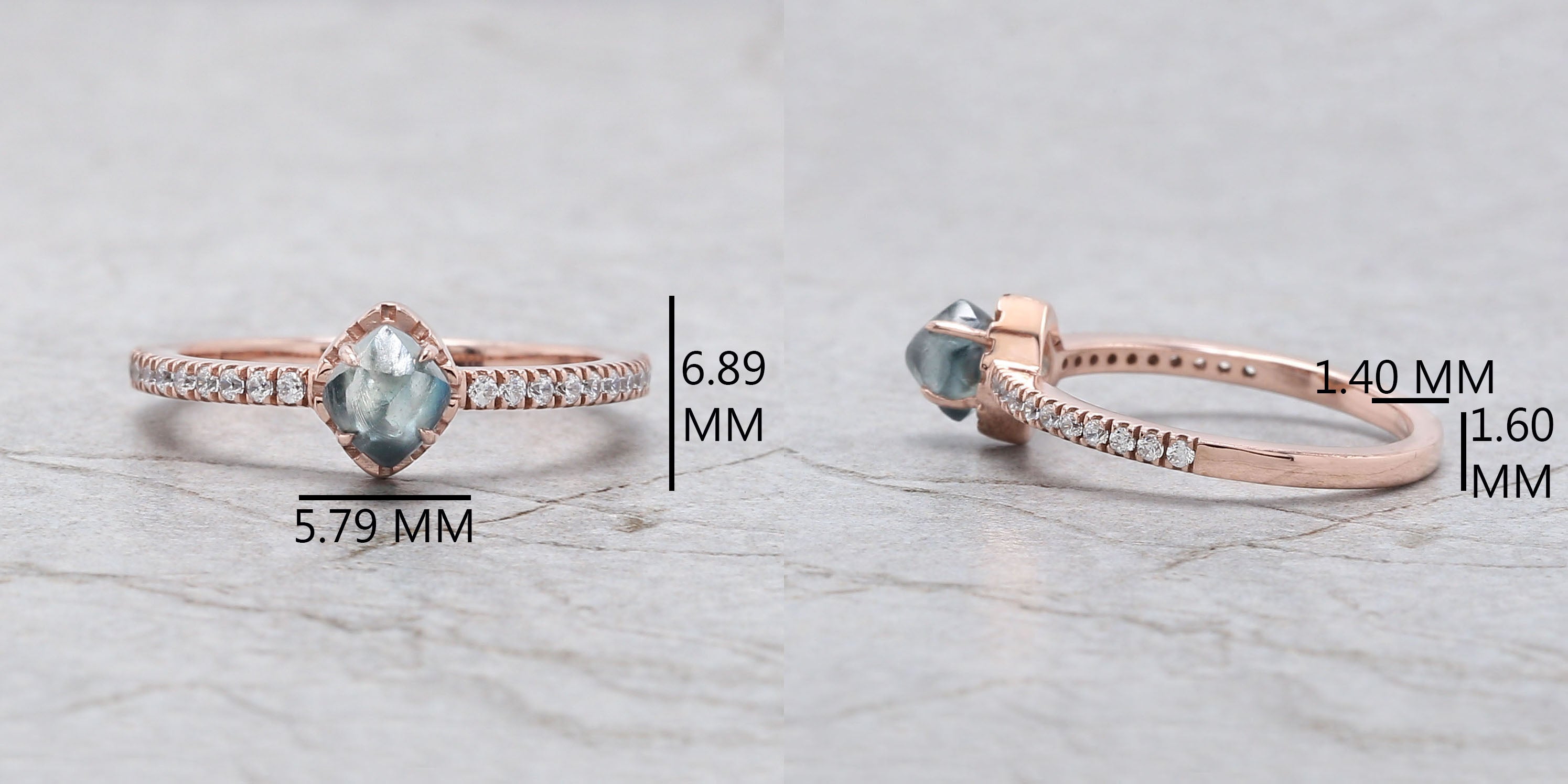 Rough Blue Color Diamond Ring 0.79 Ct 5.43 MM Crystal Rough Diamond Ring 14K Solid Rose Gold Silver Engagement Ring Gift For Her QL2225