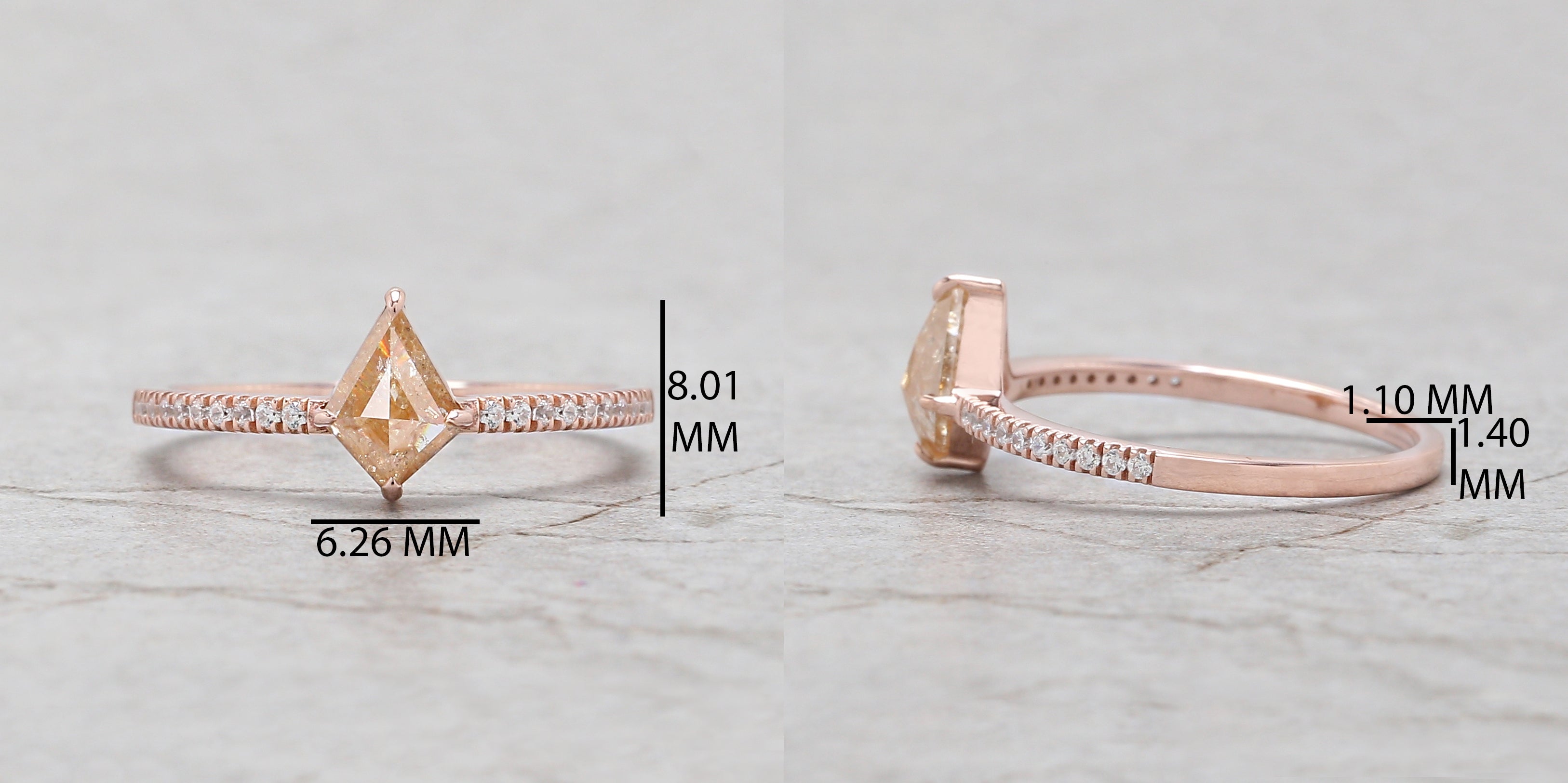 Kite Cut Brown Color Diamond Ring 0.58 Ct 7.43 MM Kite Shape Diamond Ring 14K Solid Rose Gold Silver Kite Engagement Ring Gift For Her QK2590
