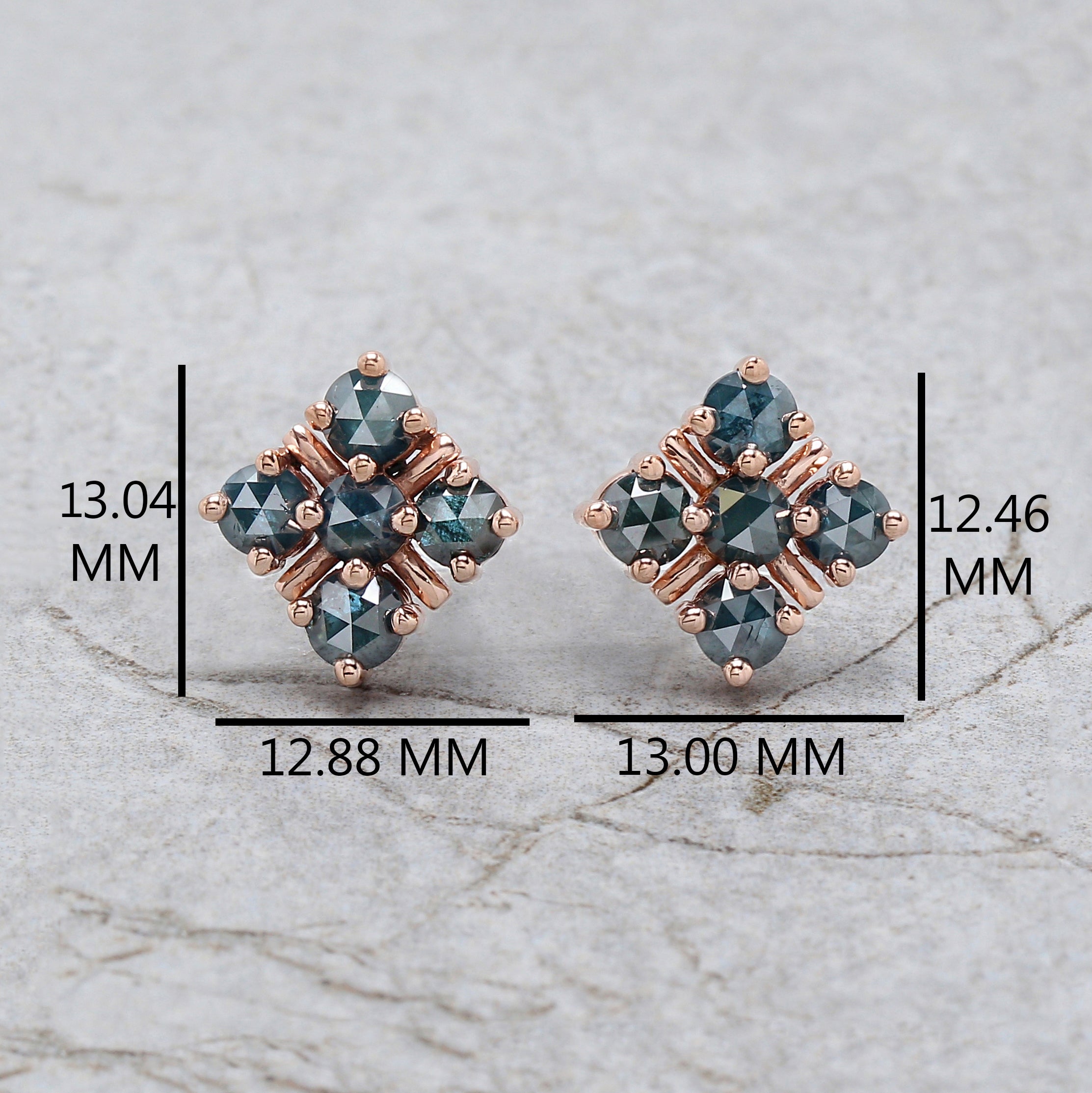 Round Rose Cut Blue Color Diamond Earring Engagement Wedding Gift Earring 14K Solid Rose White Yellow Gold Earring 2.03 CT KDL2414