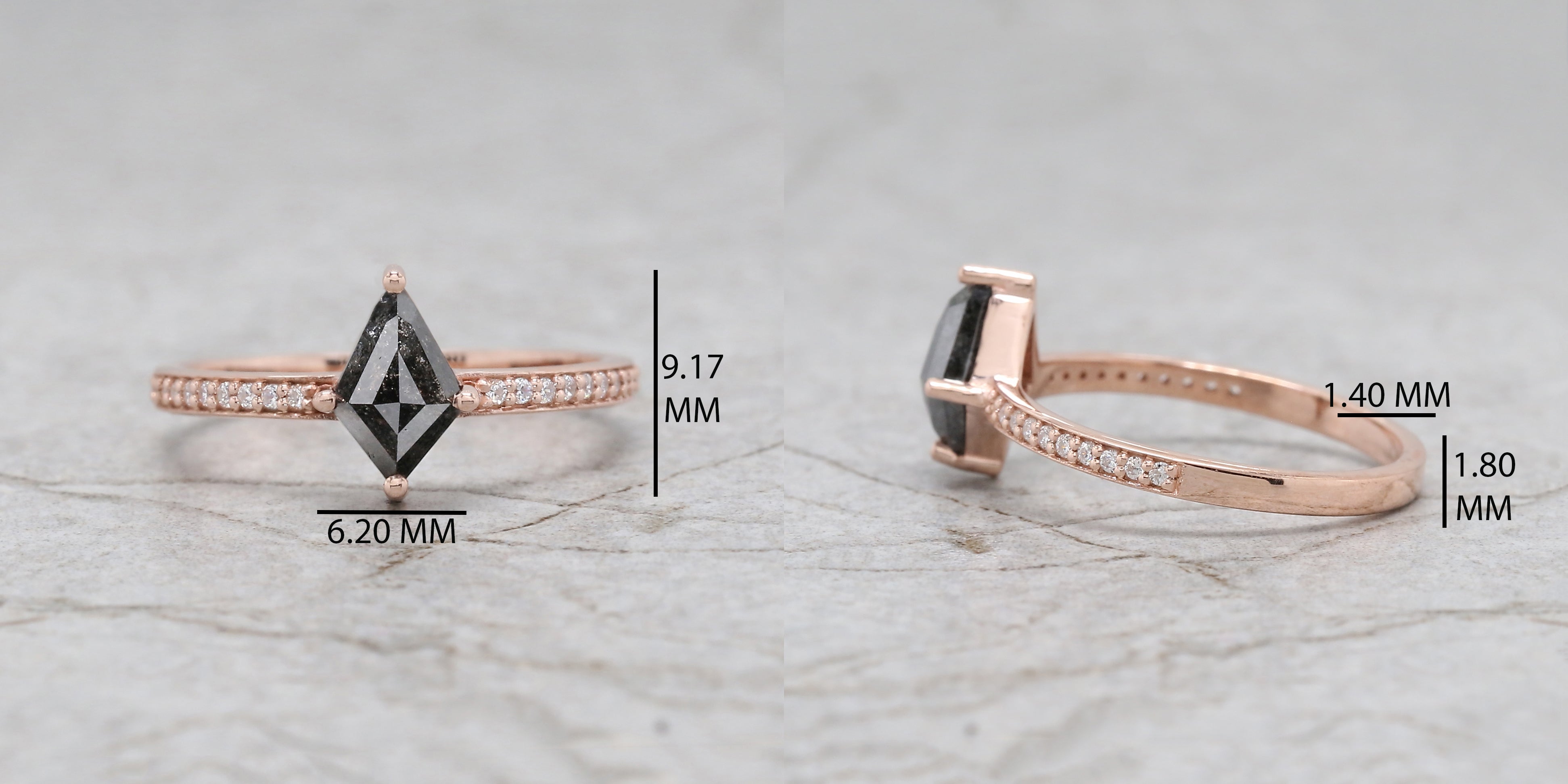 Kite Cut Salt And Pepper Diamond Ring 0.77 Ct 8.15 MM Kite Diamond Ring 14K Solid Rose Gold Silver Kite Engagement Ring Gift For Her QN2521