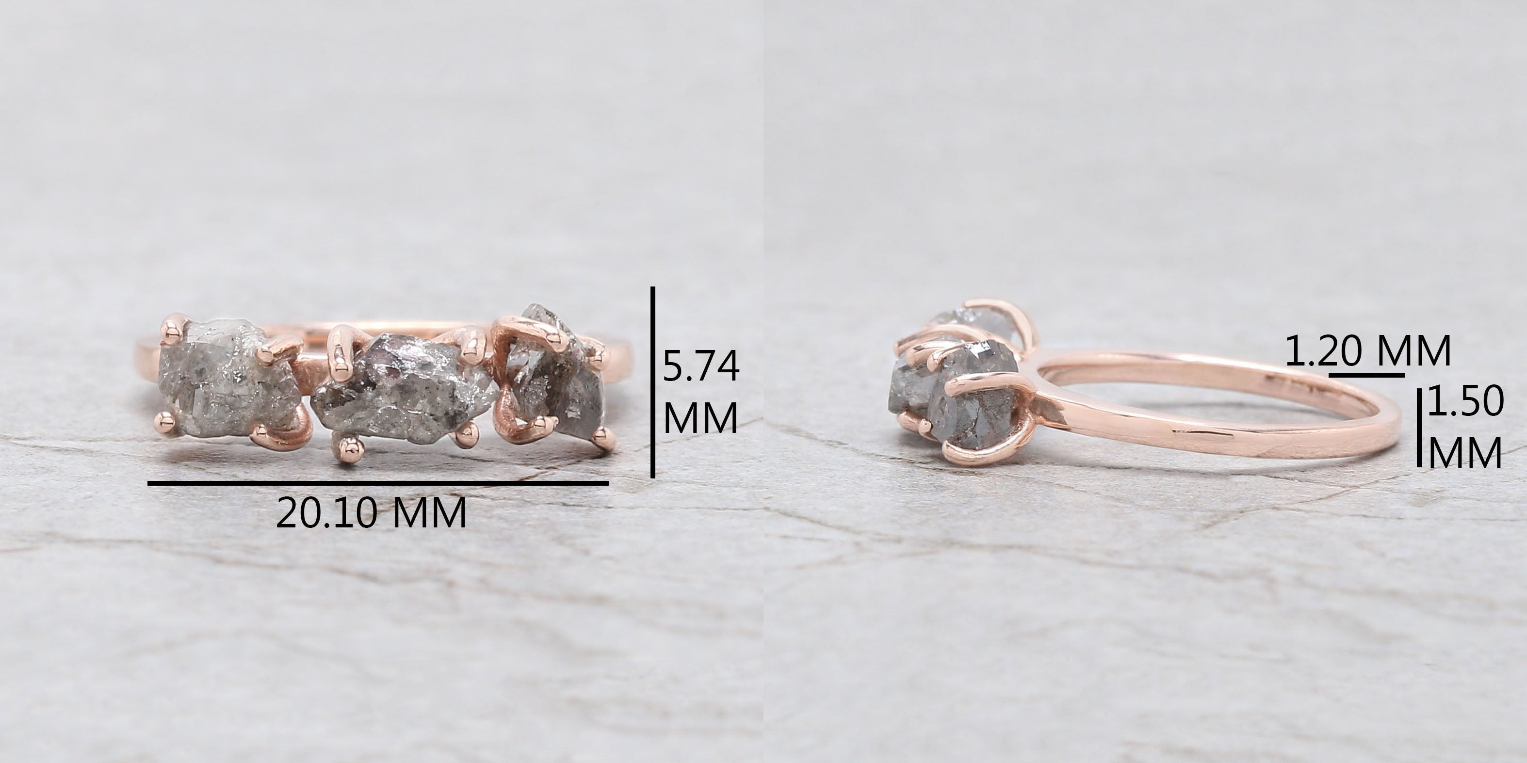 Rough Salt And Pepper Diamond Ring 2.46 Ct 6.97 MM Rough Shape Diamond Ring 14K Solid Rose Gold Silver Engagement Ring Gift For Her QL1957