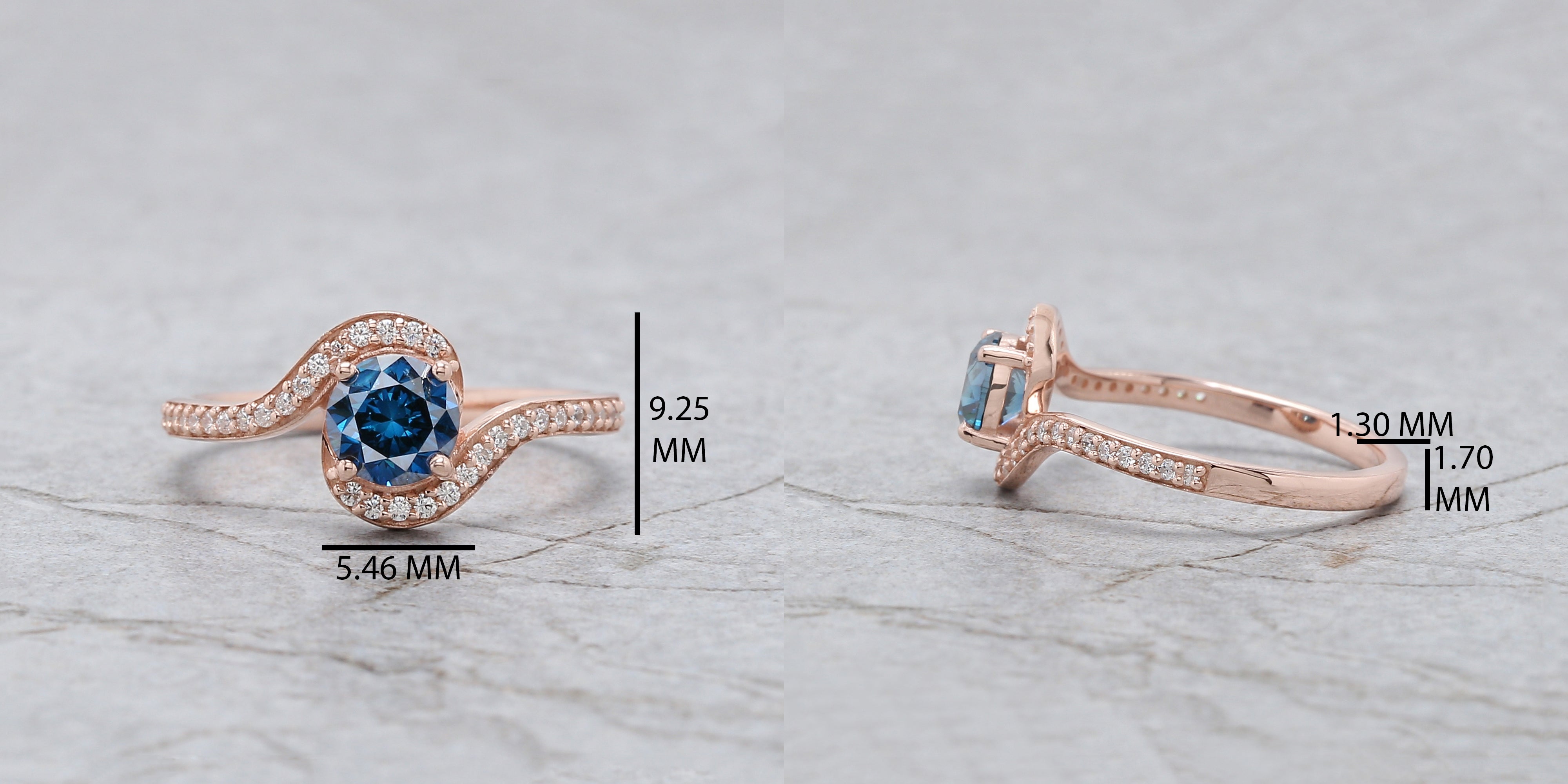 Round Cut Blue Color Diamond Ring 0.70 Ct 5.38 MM Round Shape Diamond Ring 14K Rose Gold Silver Round Engagement Ring Gift For Her QL2043