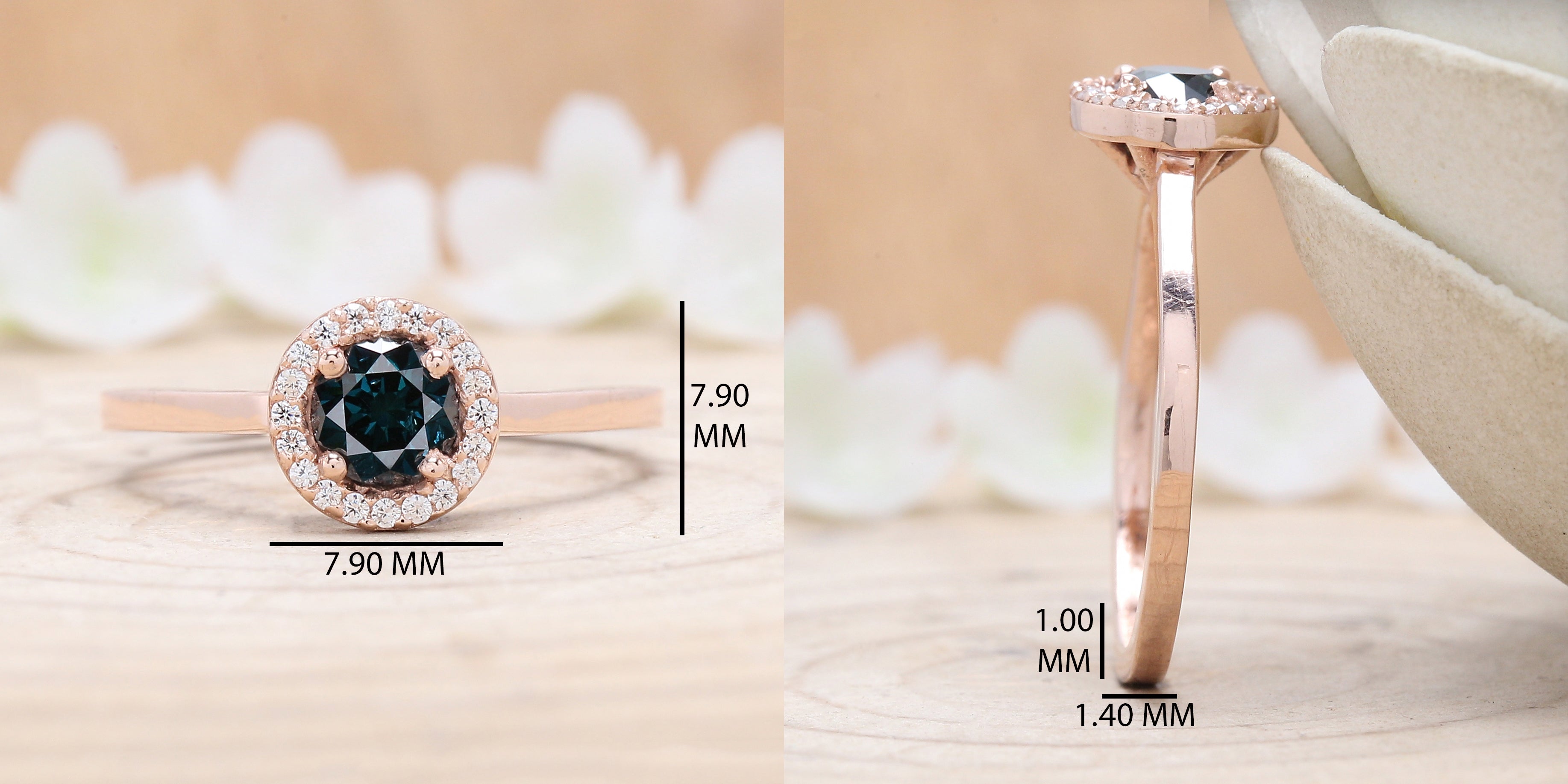 Round Cut Blue Color Diamond Ring 0.53 Ct 5.00 MM Round Shape Diamond Ring 14K Solid Rose Gold Silver Engagement Ring Gift For Her QL6201