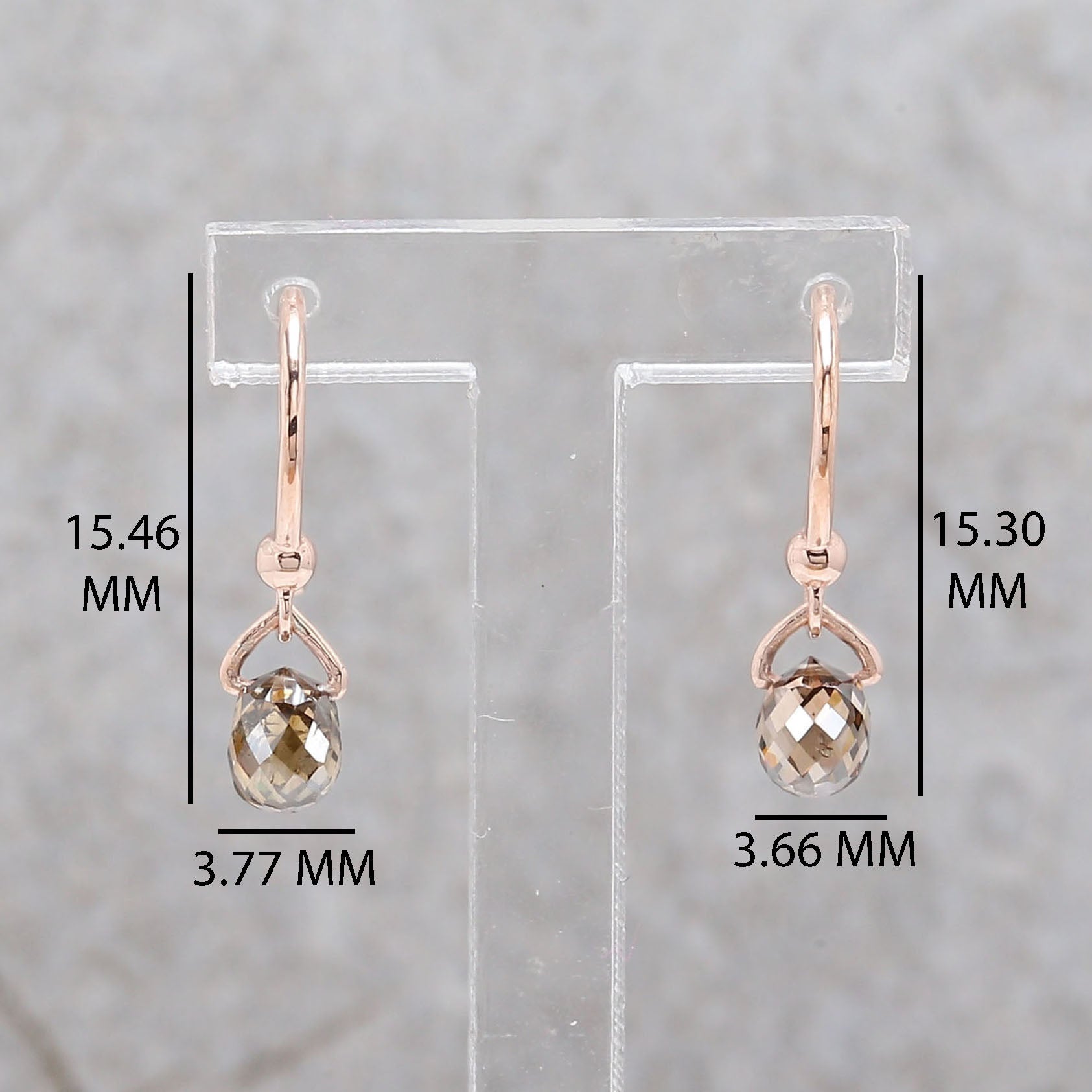 Drop Cut Brown Color Diamond Earring 1.14 Ct 4.80 MM Drop Shape Diamond Earring 14K Rose Gold Silver Drop Earring Gift For Her QL144