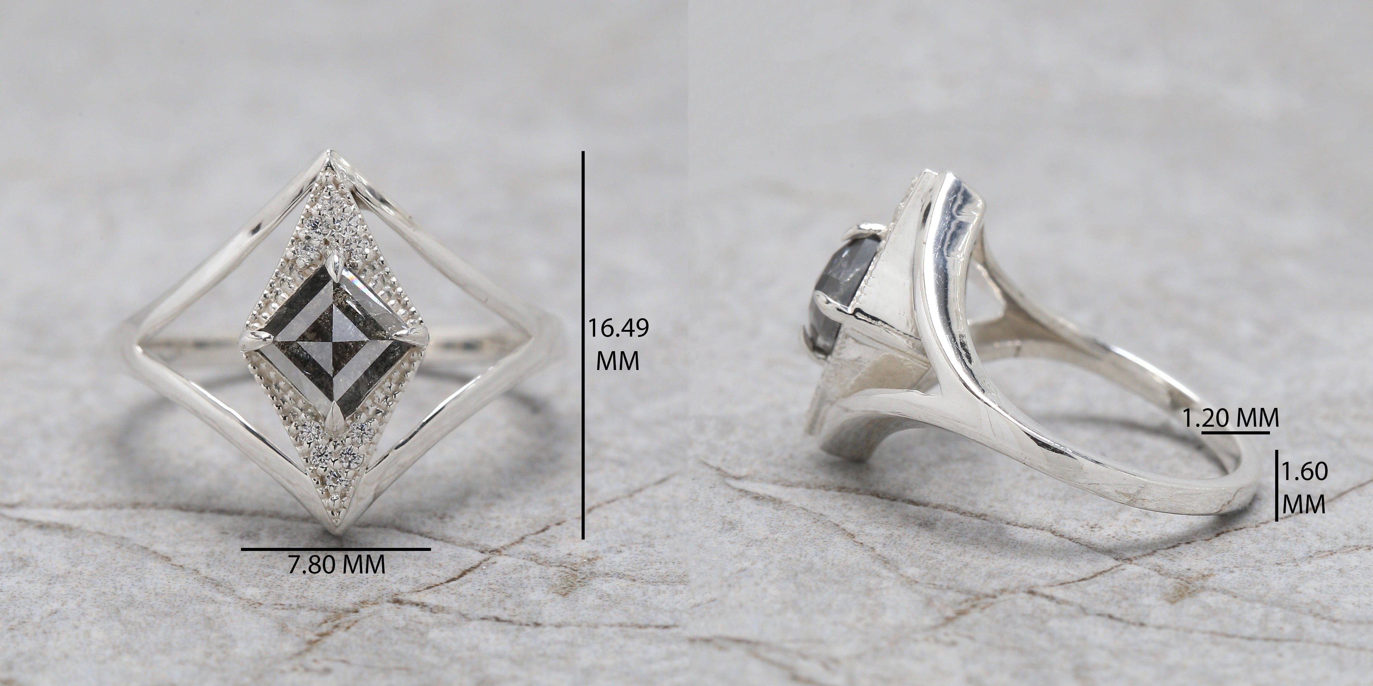 0.82 Ct Natural Kite Salt And Pepper Diamond Ring 7.05 MM Kite Diamond Ring 14K Solid Rose Gold Silver Engagement Ring Spilt Ring QN1650