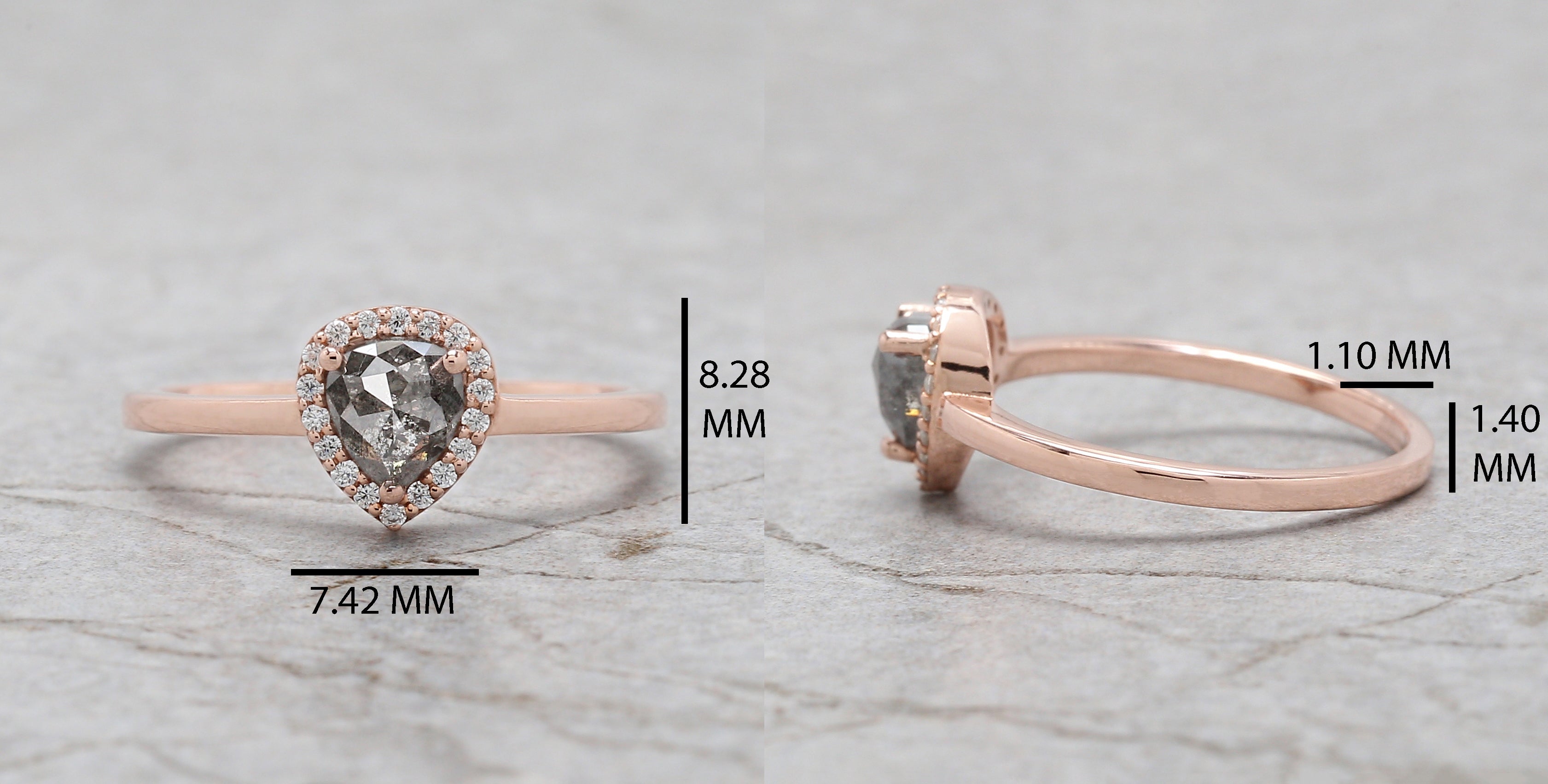 Heart Salt And Pepper Diamond Ring 0.73 Ct 5.54 MM Heart Shape Diamond Ring 14K Solid Rose Gold Silver Engagement Ring Gift For Her QL2469