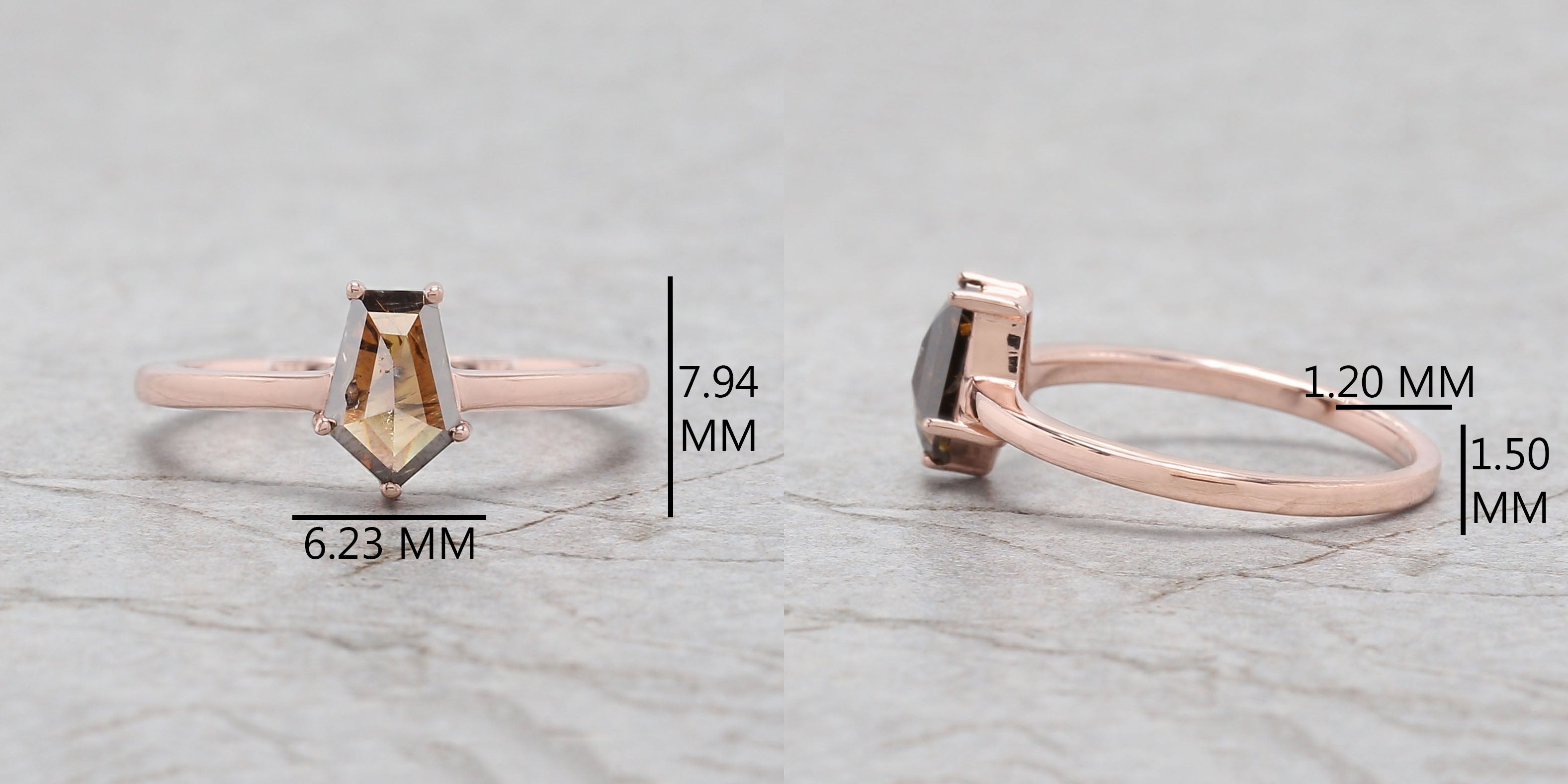 Coffin Shape Brown Color Diamond Ring 0.77 Ct 7.60 MM Coffin Diamond Ring 14K Solid Rose Gold Silver Engagement Ring Gift For Her QN9190
