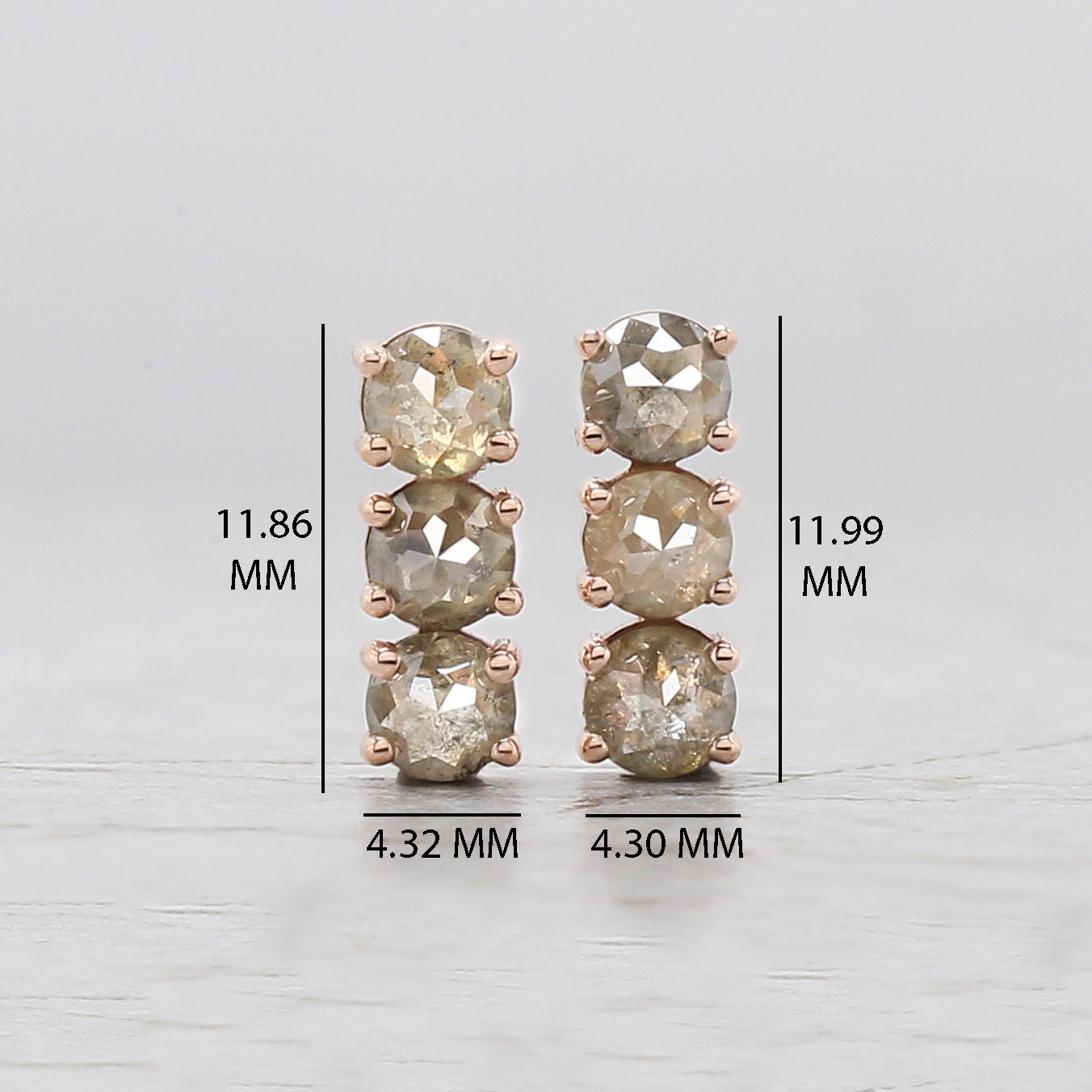 Round Rose Cut Gray Yellow Color Diamond Earring Engagement Wedding Gift Earring 14K Solid Rose White Yellow Gold Earring 1.82 CT KDL9851