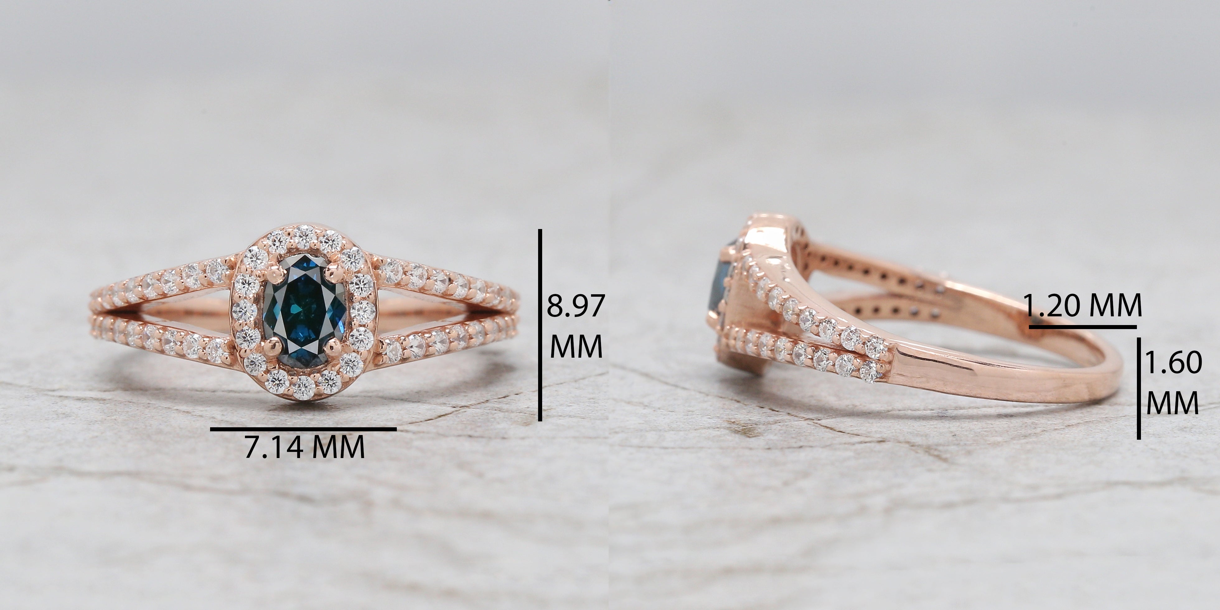 Oval Shape Blue Color Diamond Ring 0.51 Ct 5.55 MM Oval Cut Diamond Ring 14K Solid Rose Gold Silver Engagement Oval Ring Gift For Her QL664