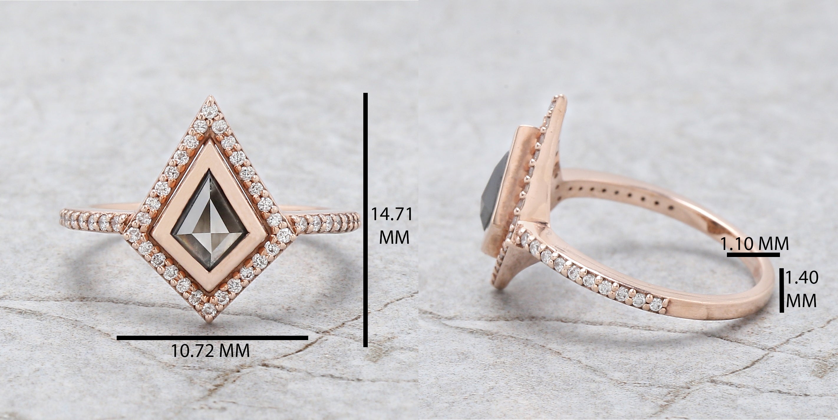 Kite Cut Salt And Pepper Diamond Ring 0.58 Ct 7.31 MM Kite Diamond Ring 14K Solid Rose Gold Silver Kite Engagement Ring Gift For Her QN2488