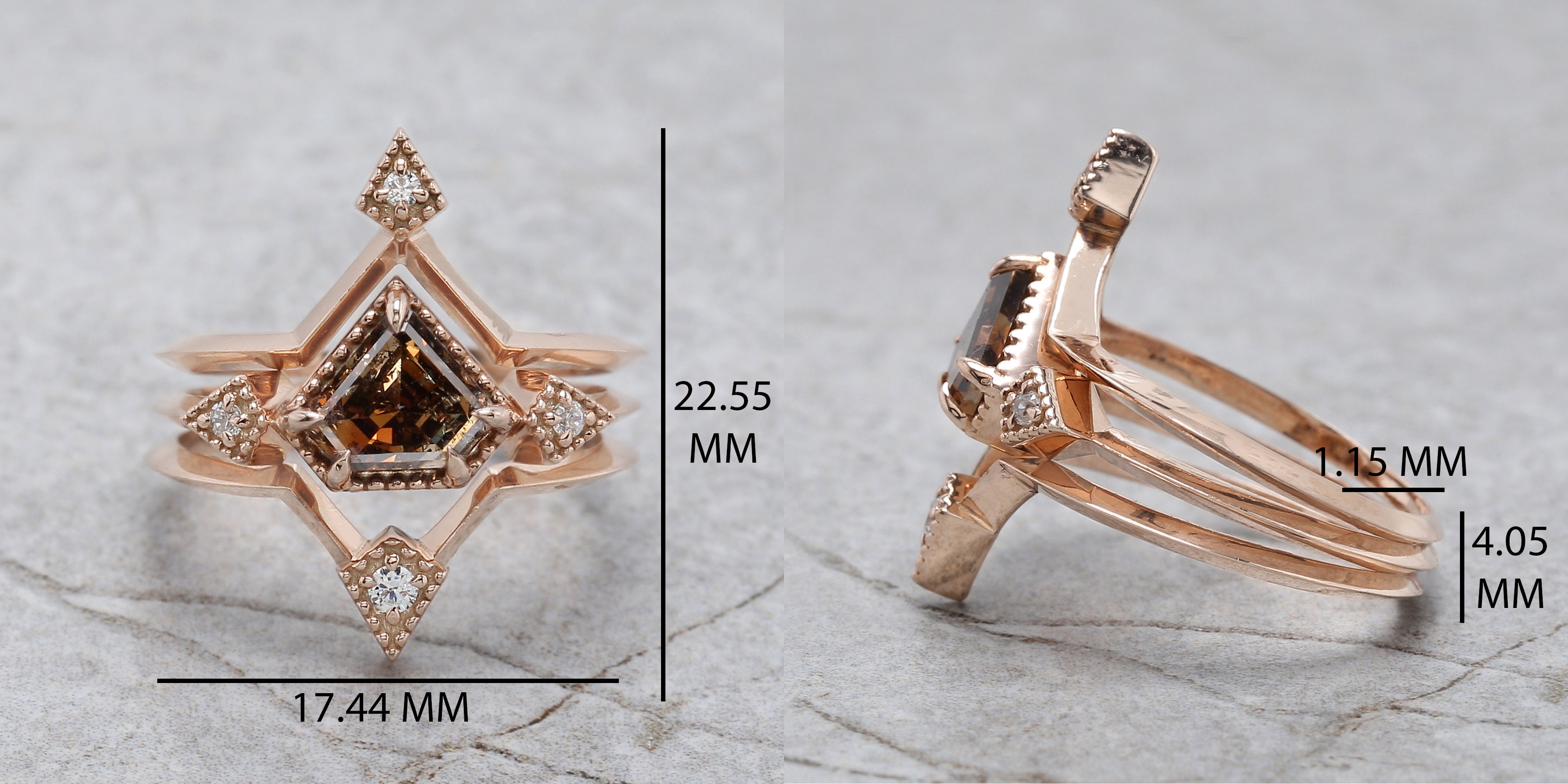 Shield Cut Brown Color Diamond Ring 1.32 Ct 6.80 MM Shield Shape Diamond Ring 14K Solid Rose Gold Shield Engagement Ring Gift For Her QL2138