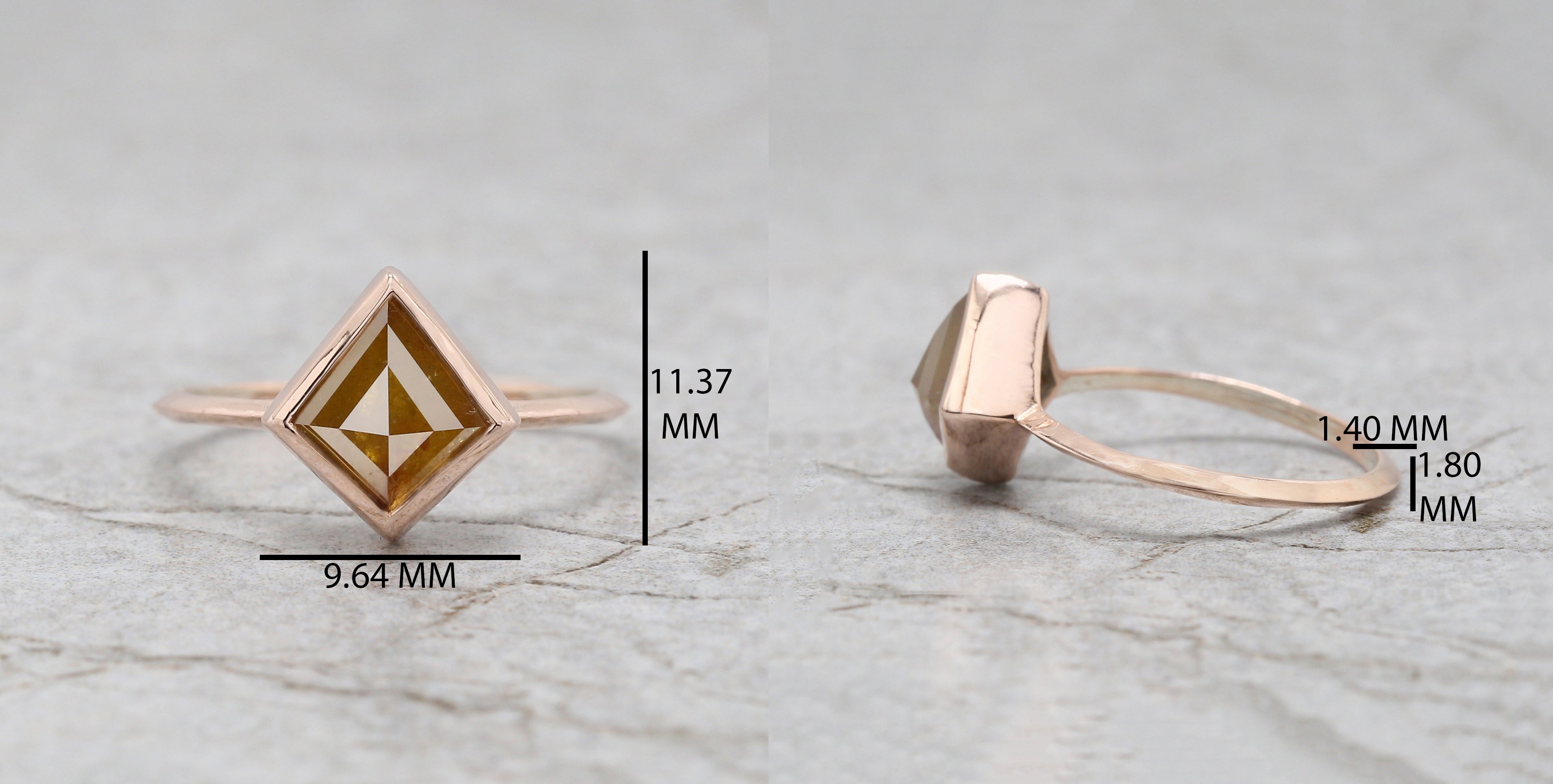 Kite Cut Yellow Color Diamond Ring 1.74 Ct 9.00 MM Kite Diamond Ring 14K Solid Rose Gold Silver Kite Engagement Ring Gift For Her QK2184