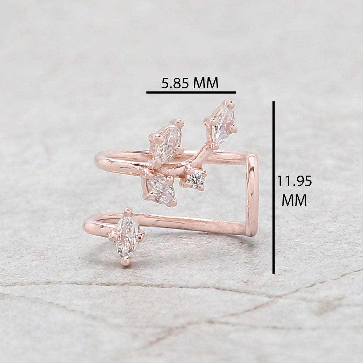 Marquise Round Shape White Color Diamond 14K Solid Rose White Yellow Gold Ear Cuff Ring Engagement Wedding Gift Ear Cuff KD1079
