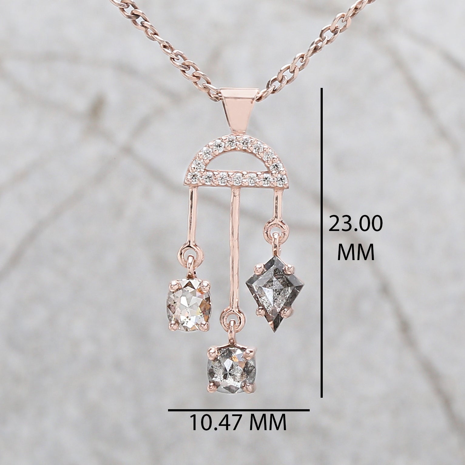 Mix Shape Salt And Pepper Diamond Pendant Engagement Wedding Gift Pendant 14K Solid Rose White Yellow Gold Pendant 0.75 CT KD1214