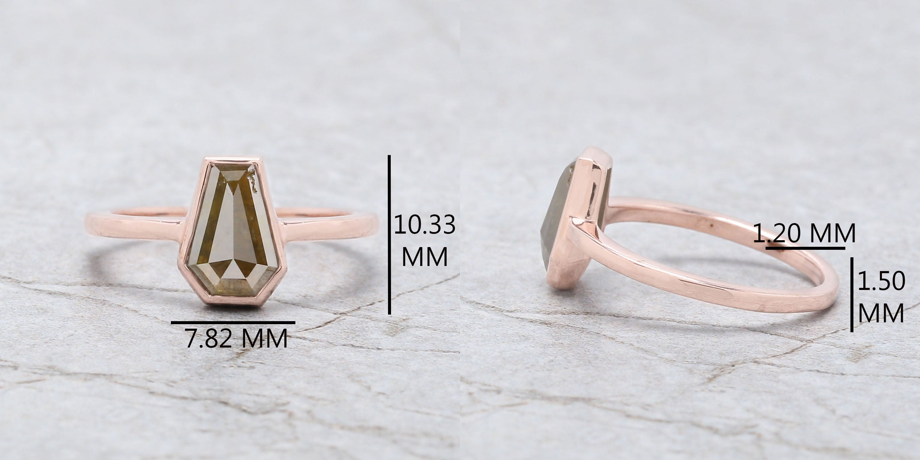 Coffin Shape Yellow Color Diamond Ring 1.14 Ct 8.81 MM Coffin Diamond Ring 14K Solid Rose Gold Silver Engagement Ring Gift For Her QN1879