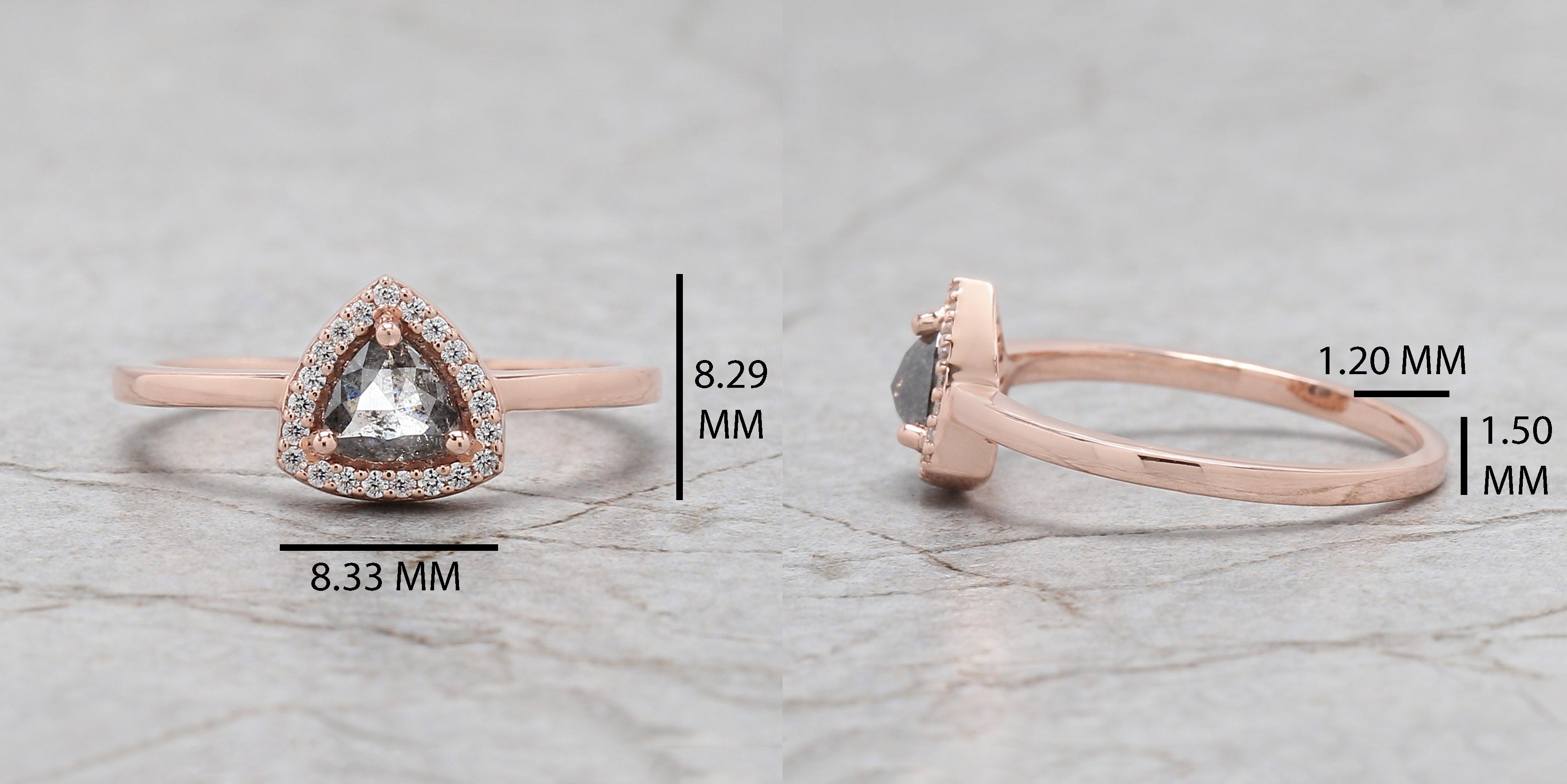 Triangle Cut Salt And Pepper Diamond Ring 0.49 Ct 4.85 MM Triangle Diamond Ring 14K Solid Rose Gold Engagement Ring Gift For Her QL3138