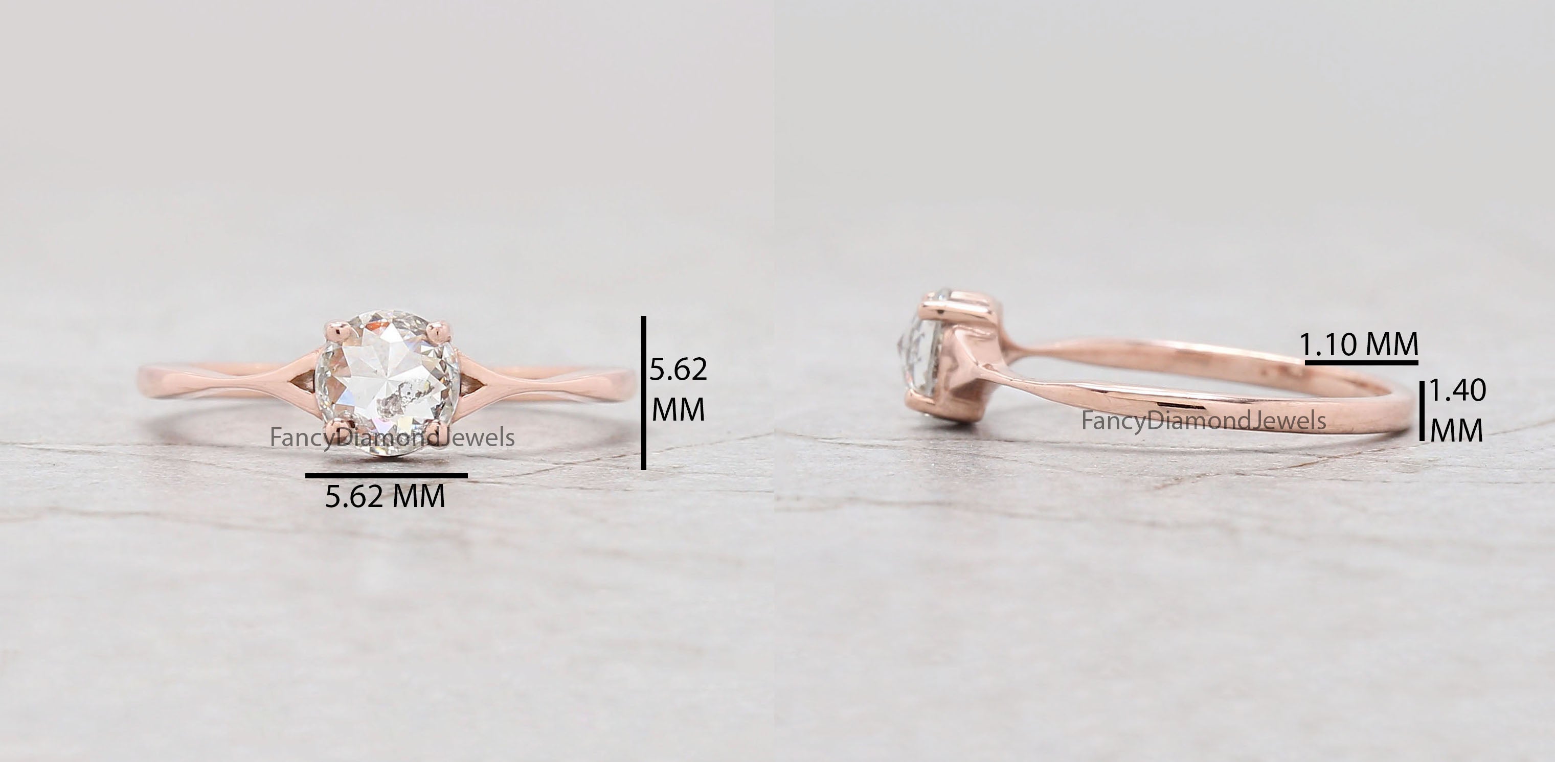 Round Rose Cut Salt And Pepper Diamond Ring 0.63 Ct 5.41 MM Round Shape Diamond Ring 14K Solid Rose Gold Engagement Ring Gift For Her QL2684