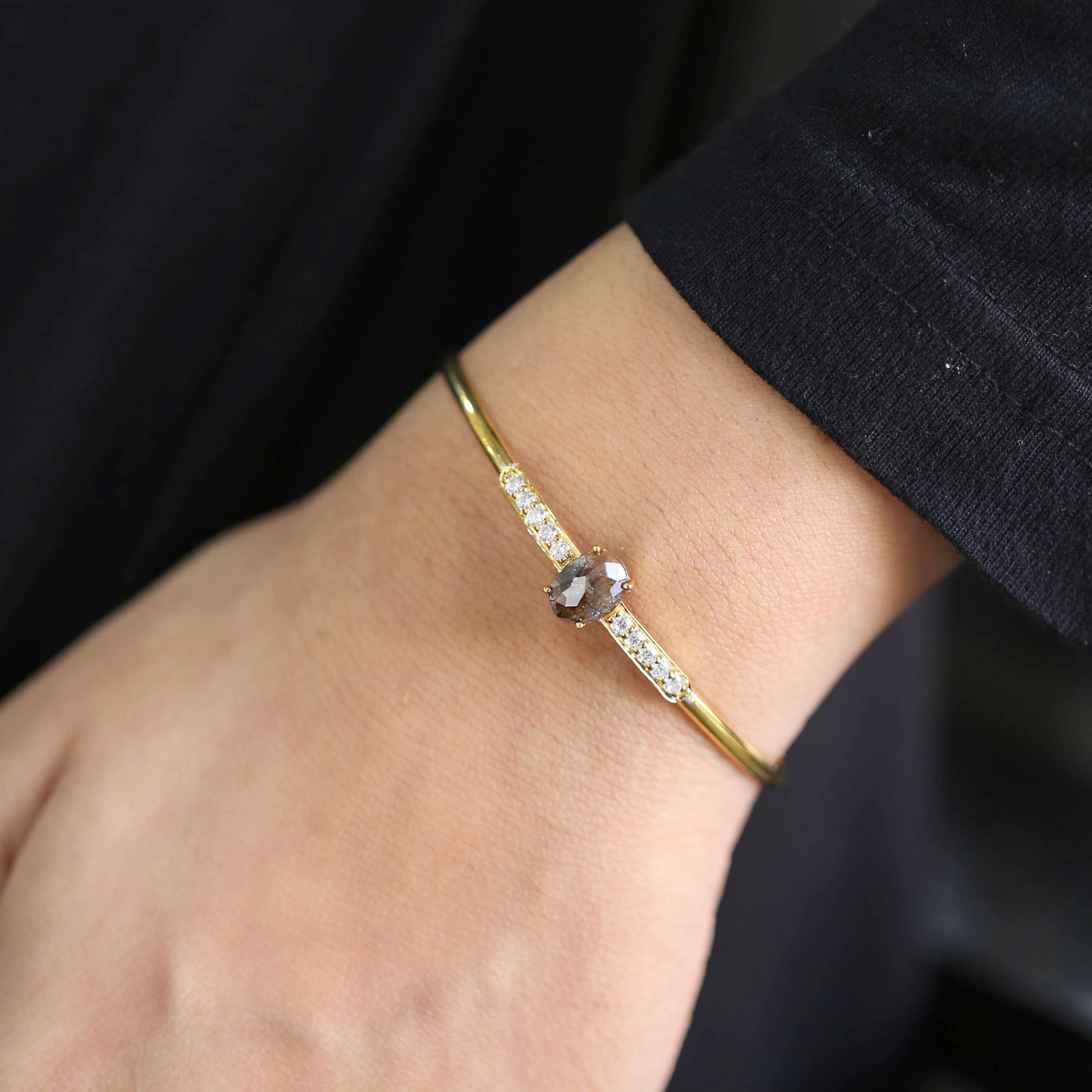 1.59 CT Bracelet, Cuff Bracelet, Oval Diamond Bracelet, Round Diamond Bracelet, Oval Bracelet, Anniversary Gift, Gift For Her, KDL325