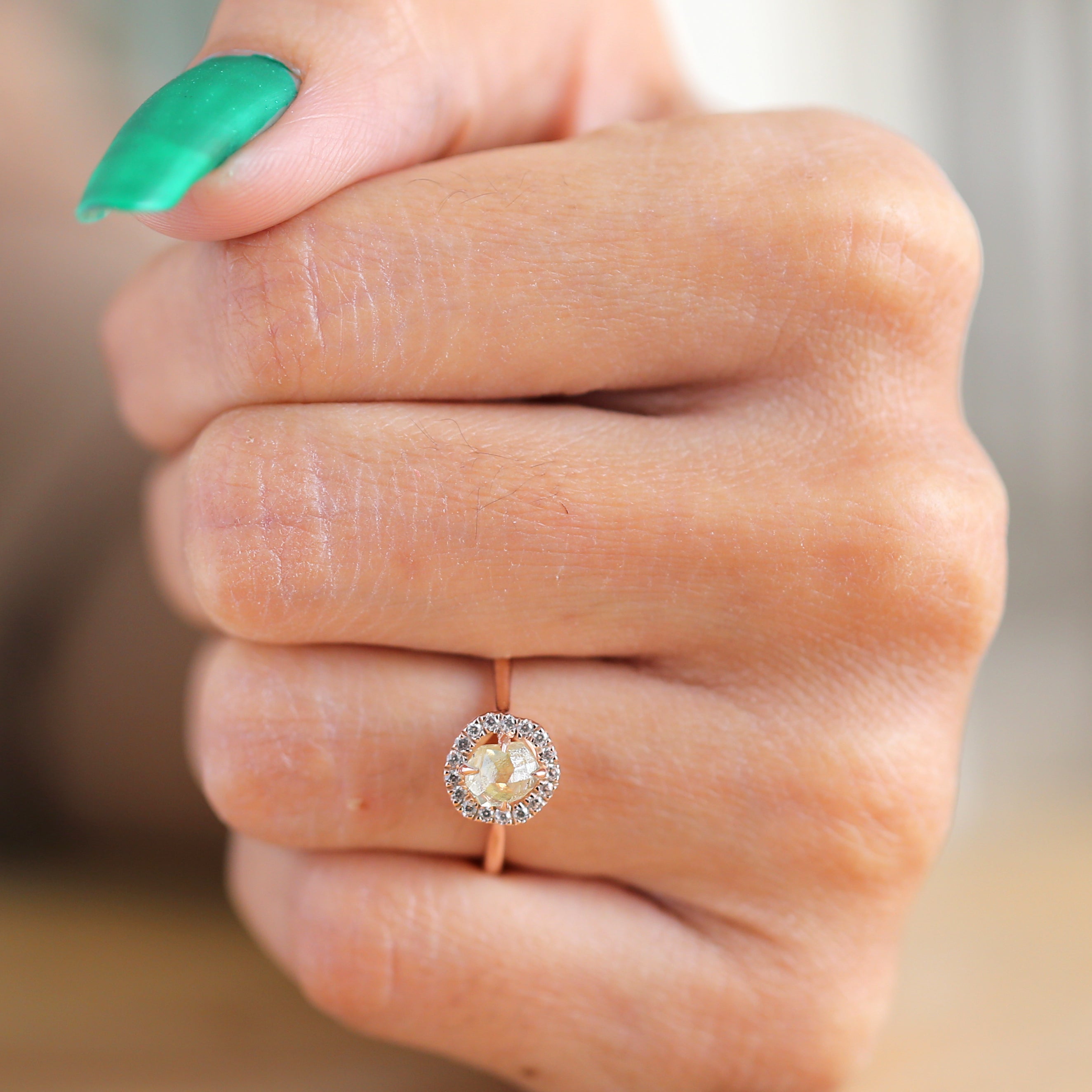 Yellow Grey Rough Diamond 14K Solid Rose White Yellow Gold Ring Engagement Wedding Gift Ring KD882