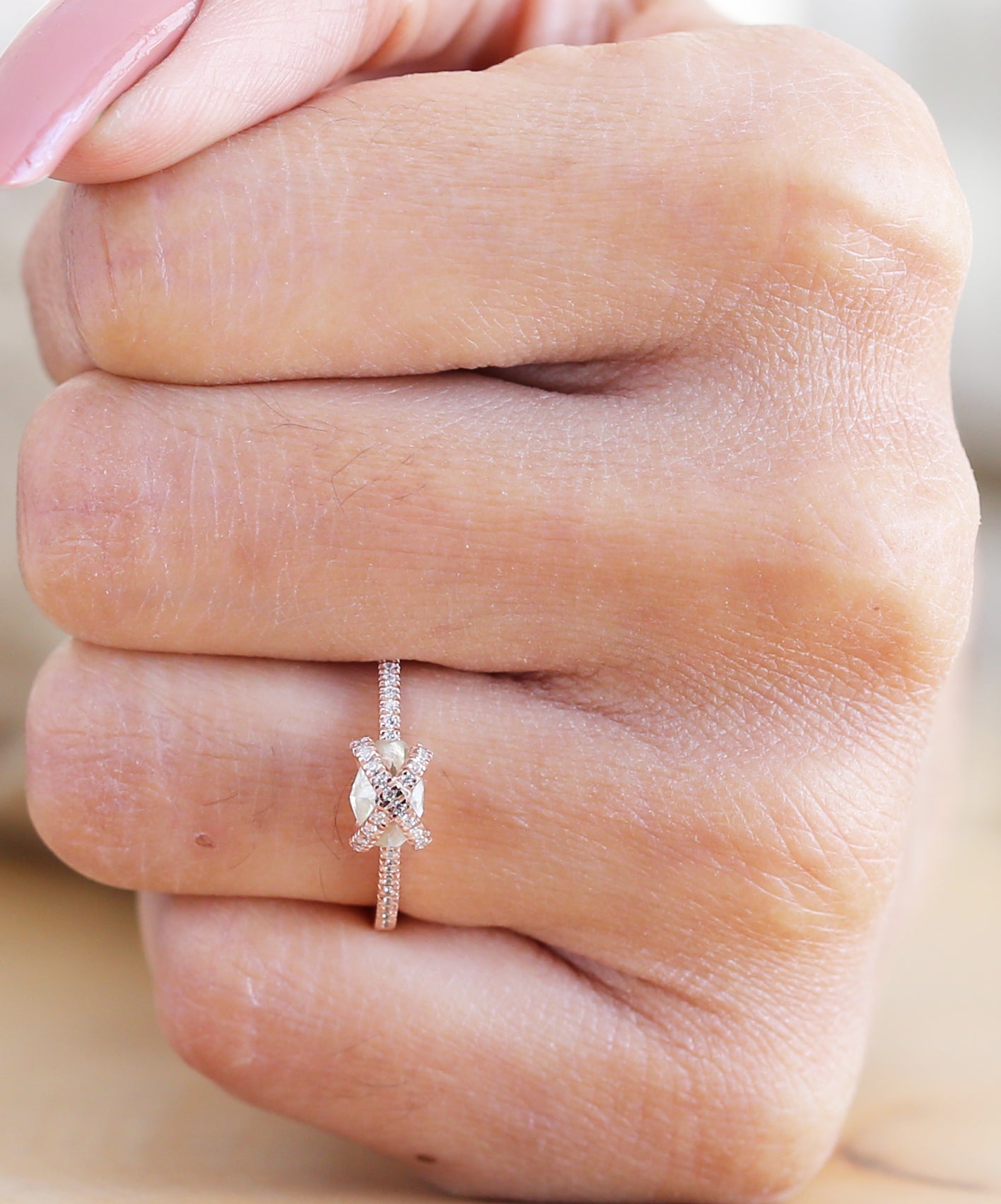 Grey Rough Diamond 14K Solid Rose White Yellow Gold Ring Engagement Wedding Gift Ring KD885