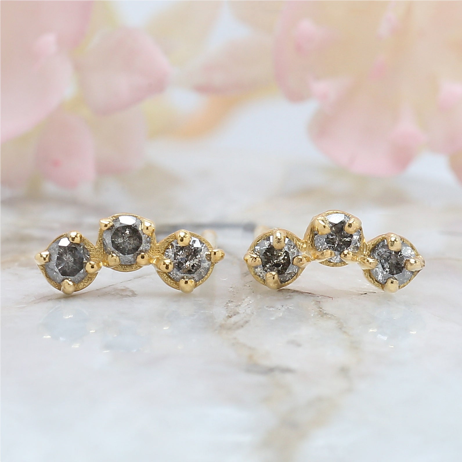 Salt And Pepper Round Diamond Earring 14K Solid Rose White Yellow Gold Engagement Wedding Gift Earring 0.29 CT KD942