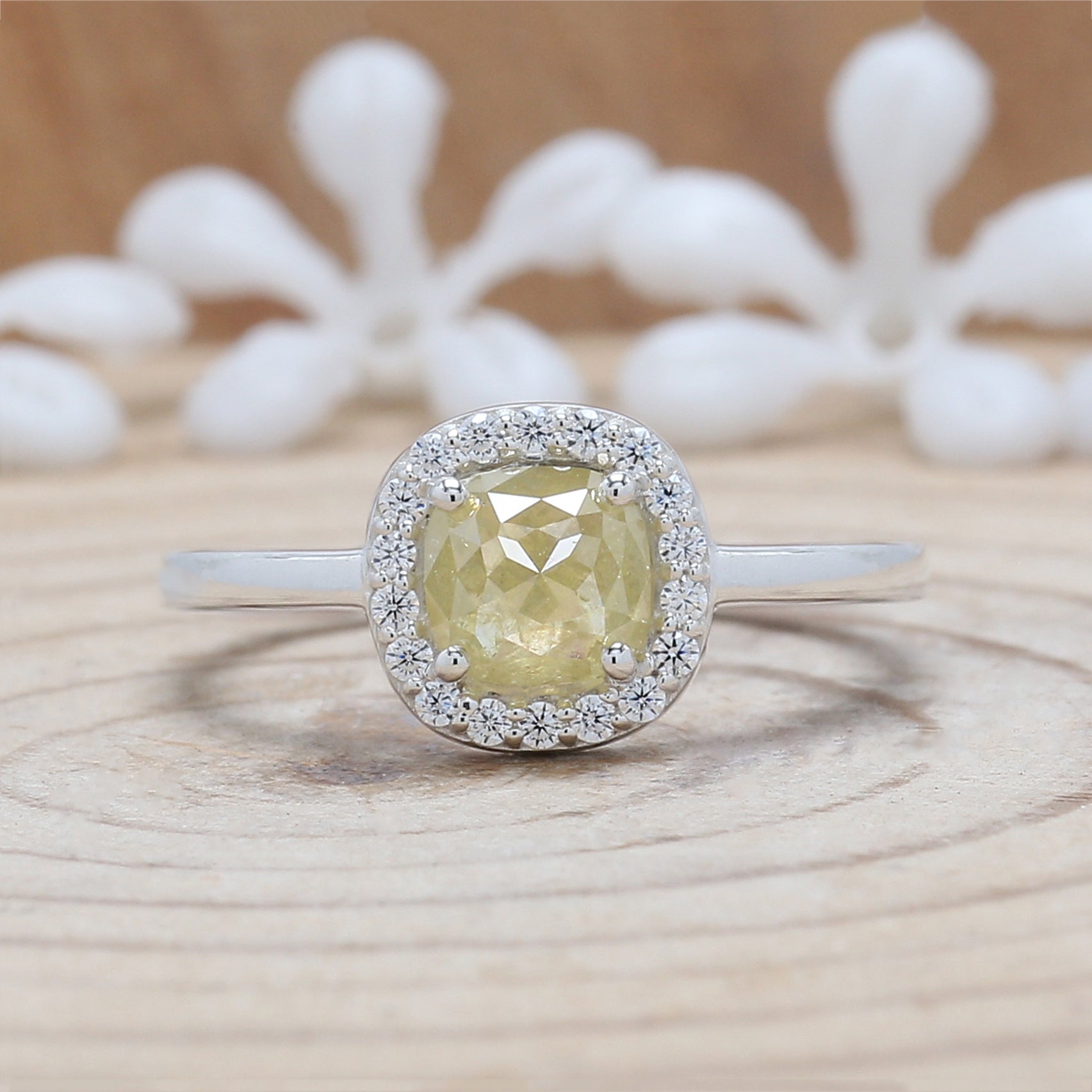 Yellow Color Cushion Diamond Ring 14K Solid Rose Yellow White Gold Ring Engagement Wedding Gift Ring 0.81 CT KDL9098