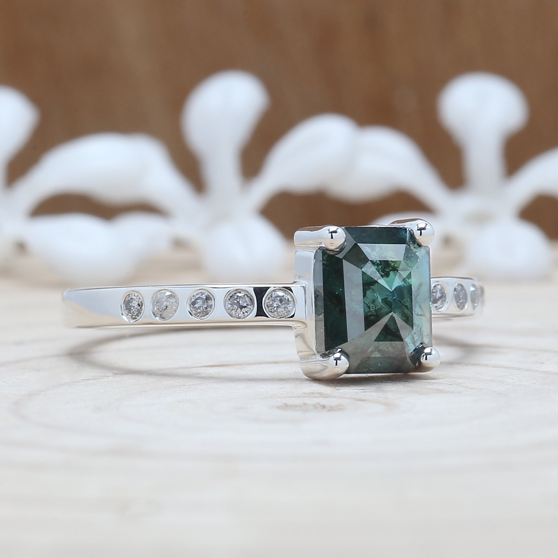 Emerald Blue Color Diamond Ring 1.04 Ct 6.60 MM Emerald Shape Diamond Ring 14K Solid White Gold Silver Engagement Ring Gift For Her QN9396