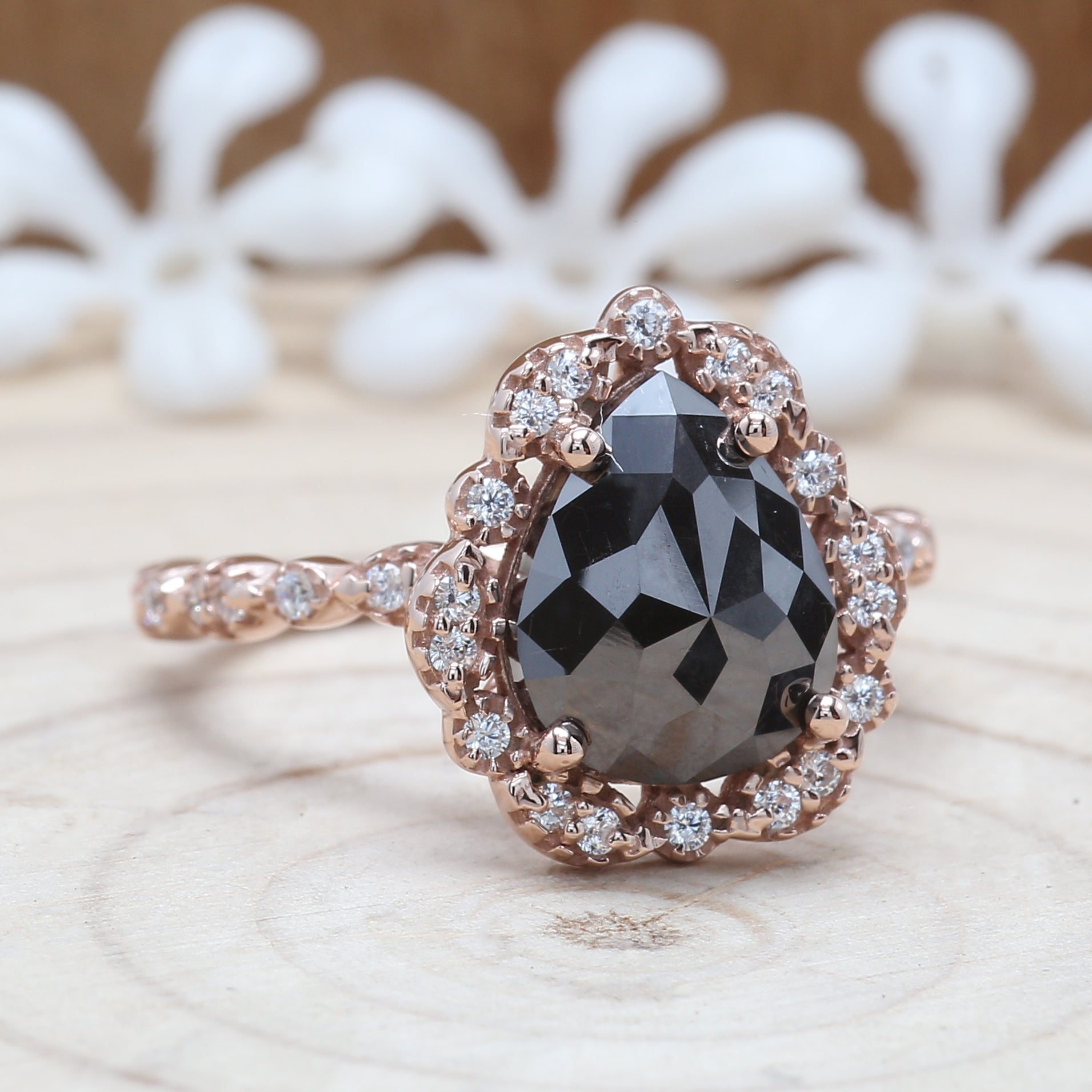 2.75 Ct Black Pear Diamond 14K Solid Rose White Yellow Gold Ring Engagement Wedding Gift Ring KD872