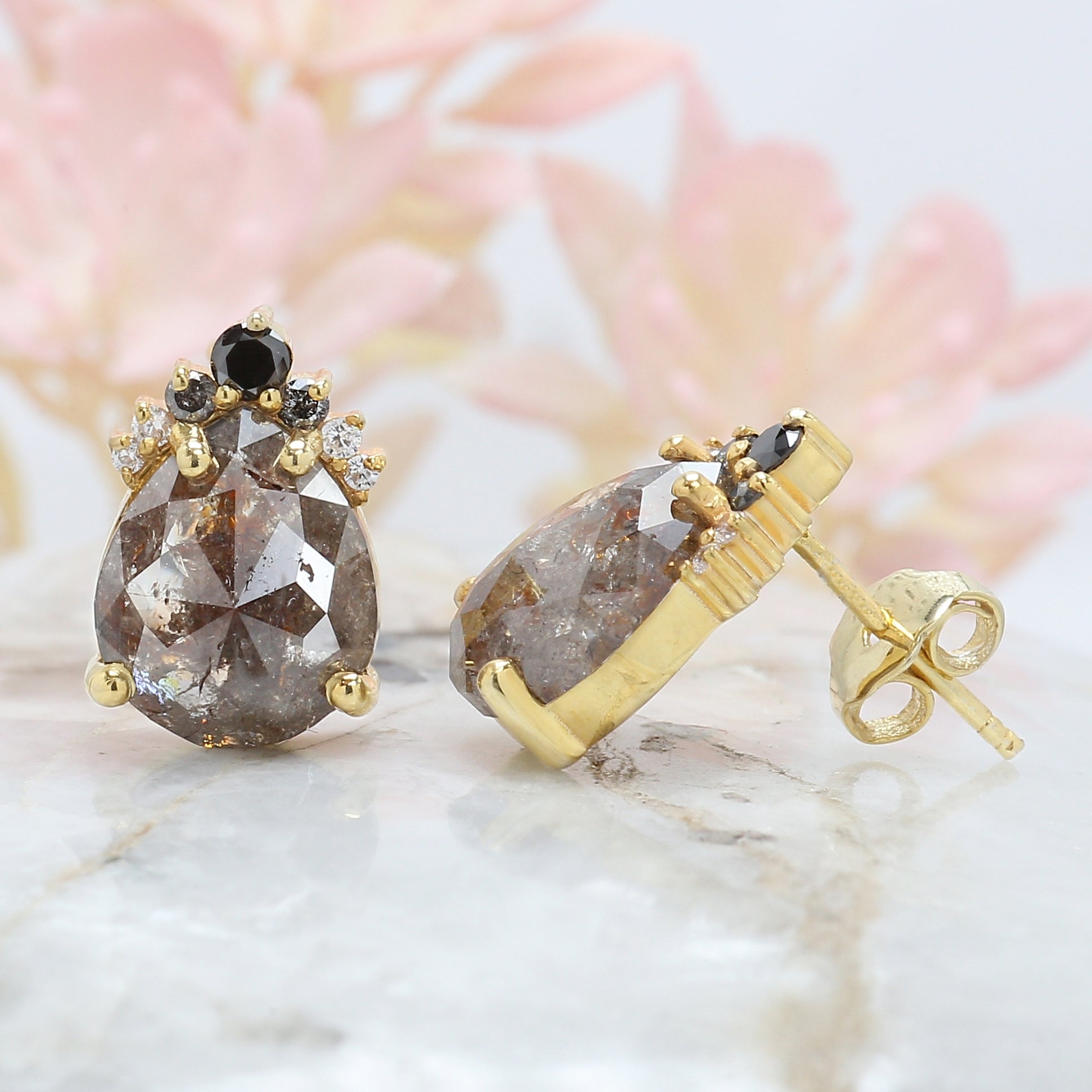 Pear Cut Brown Color Diamond Earring 3.93 Ct 9.85 MM Pear Diamond Earring 14K Solid Rose Gold Silver Engagement Earring Gift For Her QL6618