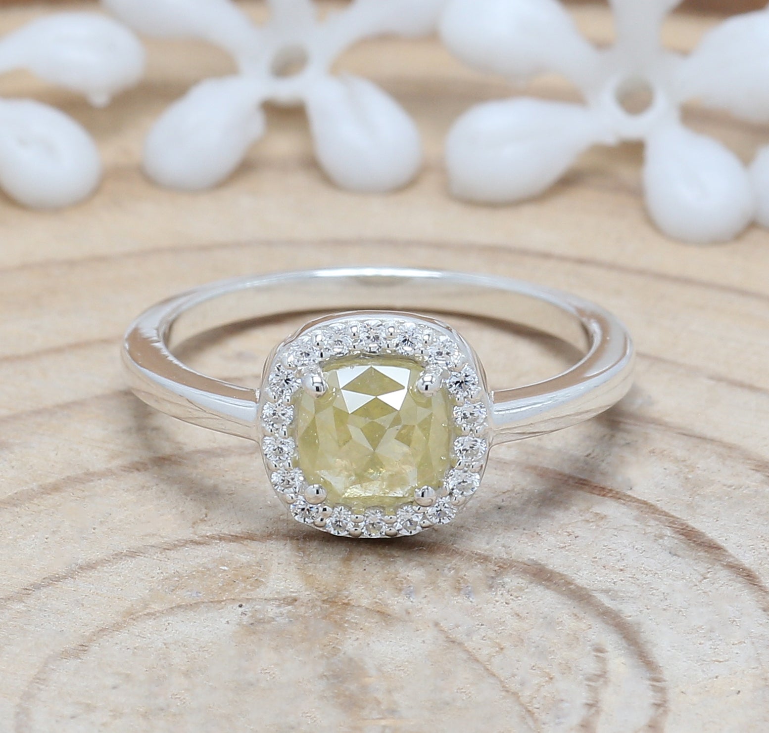 Yellow Color Cushion Diamond Ring 14K Solid Rose Yellow White Gold Ring Engagement Wedding Gift Ring 0.81 CT KDL9098