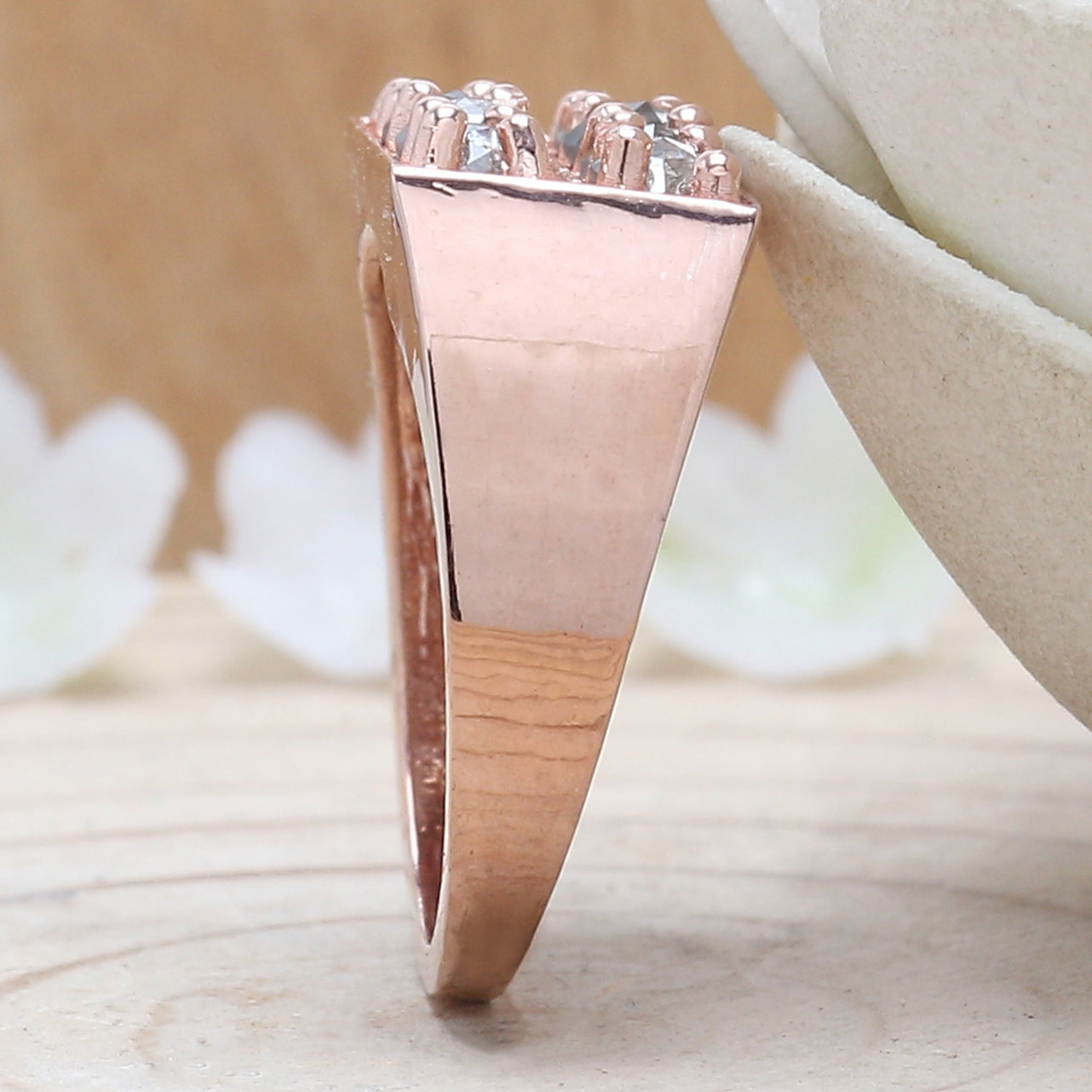 Round Rose Cut Salt And Pepper Diamond Ring 1.34 Ct 3.40 MM Round Diamond Ring 14K Rose Gold Silver Engagement Ring Gift For Her QL1137