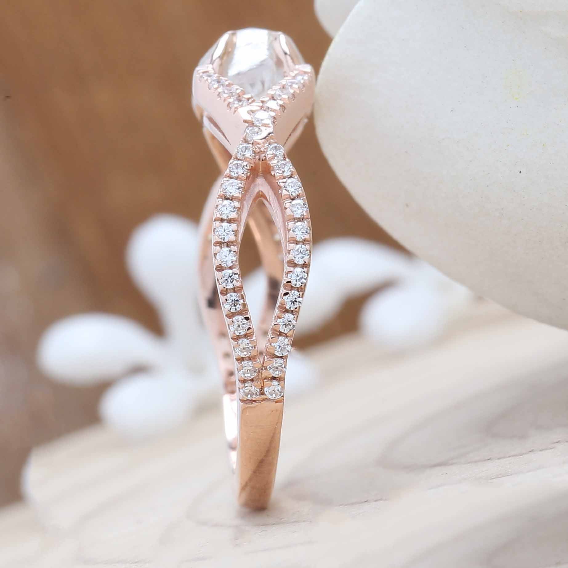 White Rough Diamond 14K Solid Rose White Yellow Gold Ring Engagement Wedding Gift Ring KD877