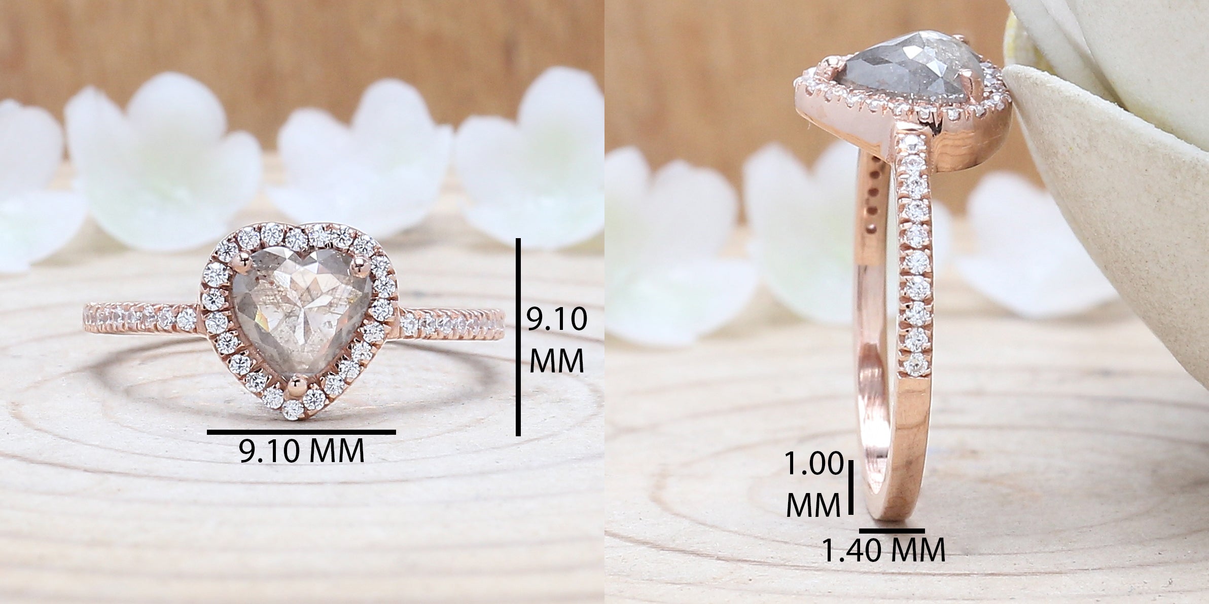 Heart Cut Salt And Pepper Diamond Ring 0.66 Ct 6.45 MM Heart Diamond Ring 14K Solid Rose Gold Silver Engagement Ring Gift For Her QL1623