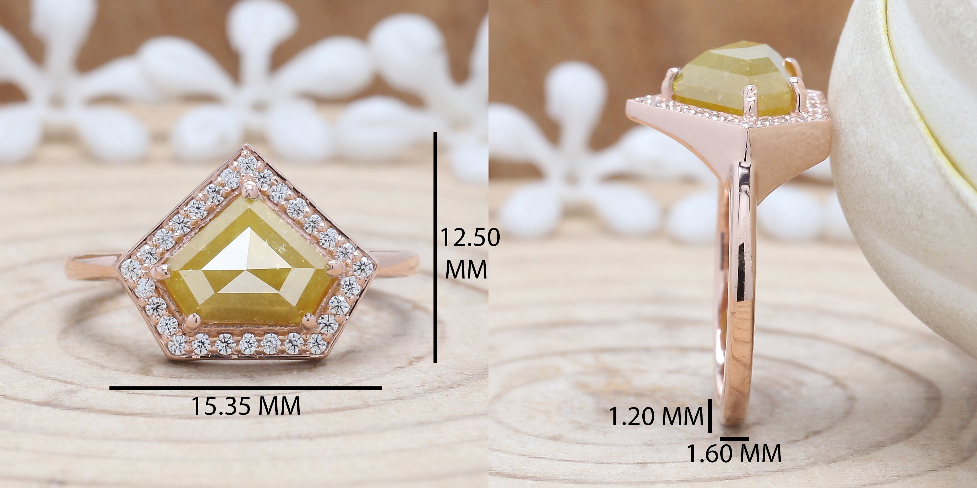 Shield Shape Yellow Color Diamond Ring 2.52 Ct 7.70 MM Shield Diamond Ring 14K Solid Rose Gold Silver Engagement Ring Gift For Her QL9615