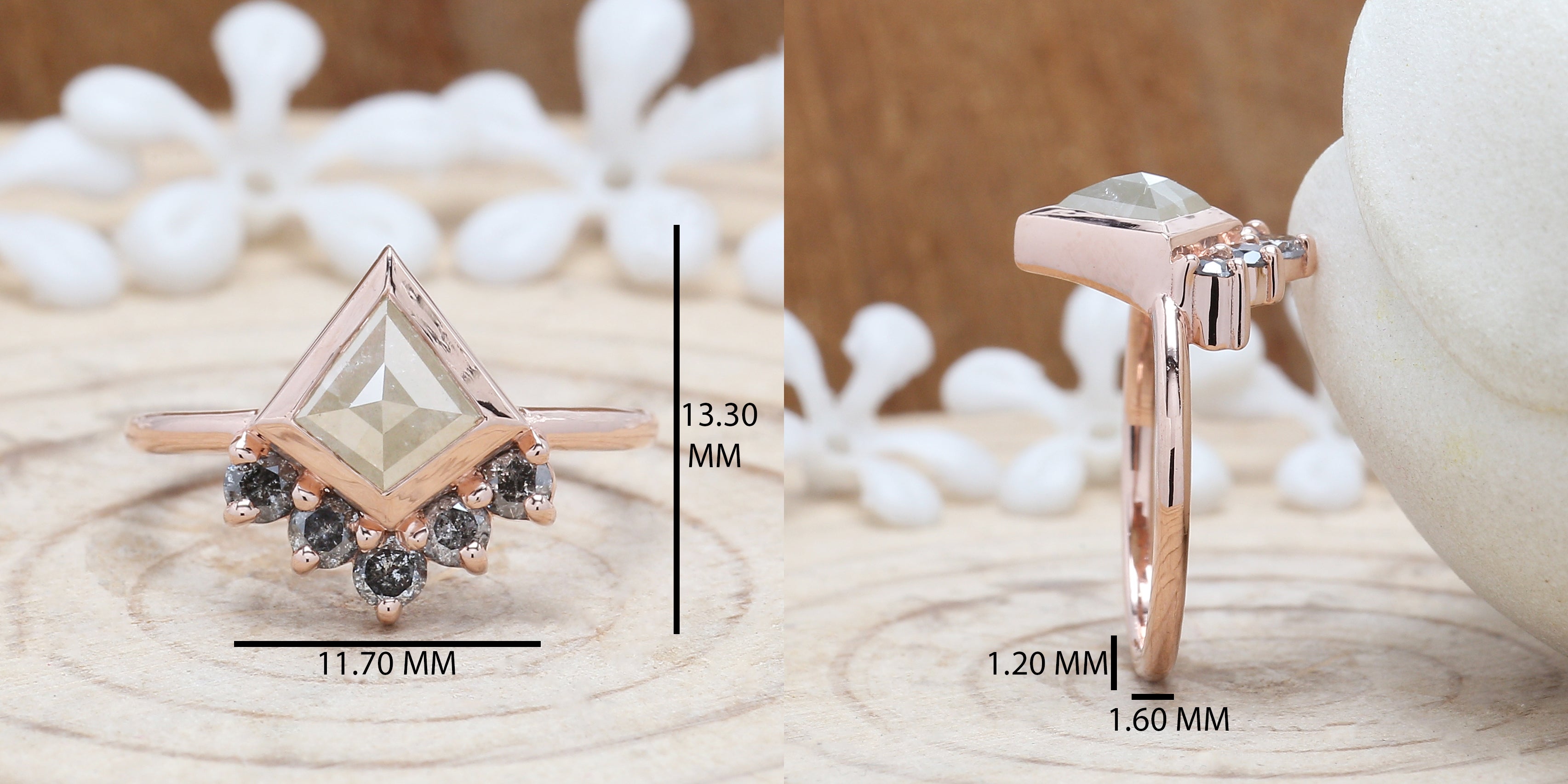 Kite Cut Grey Color Diamond Ring 1.27 Ct 8.00 MM Kite Shape Diamond Ring 14K Solid Rose Gold Silver Kite Engagement Ring Gift For Her QN8418