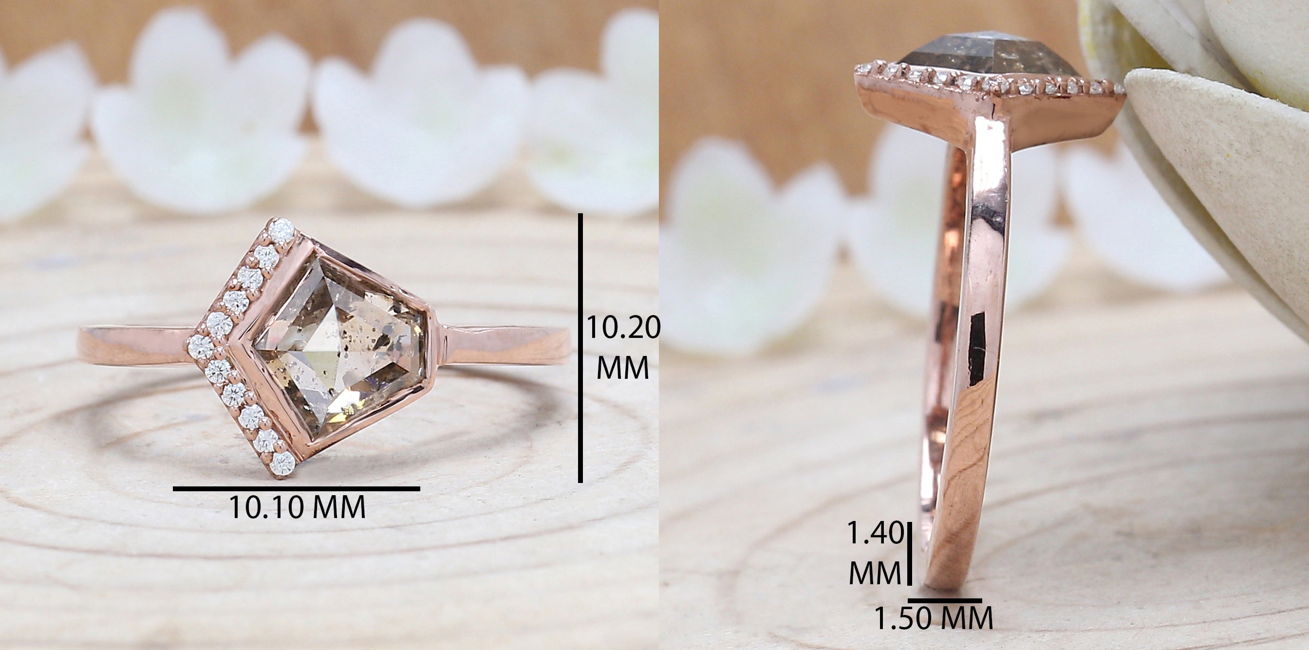 Brown Color Pentagon Diamond Ring 14K Solid Rose White Yellow Gold Ring Engagement Wedding Gift Ring 1.12 CT KDL9089