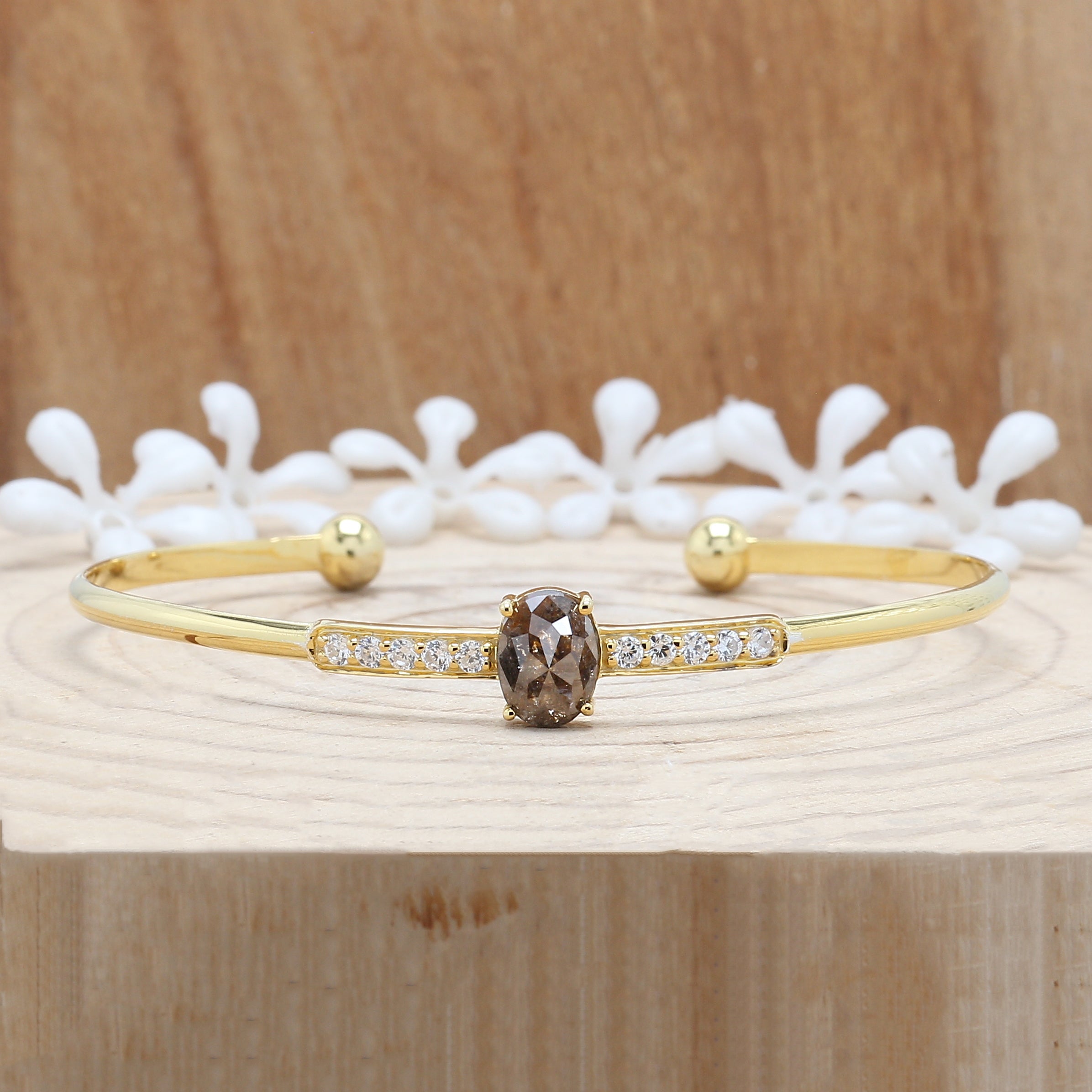 1.59 CT Bracelet, Cuff Bracelet, Oval Diamond Bracelet, Round Diamond Bracelet, Oval Bracelet, Anniversary Gift, Gift For Her, KDL325