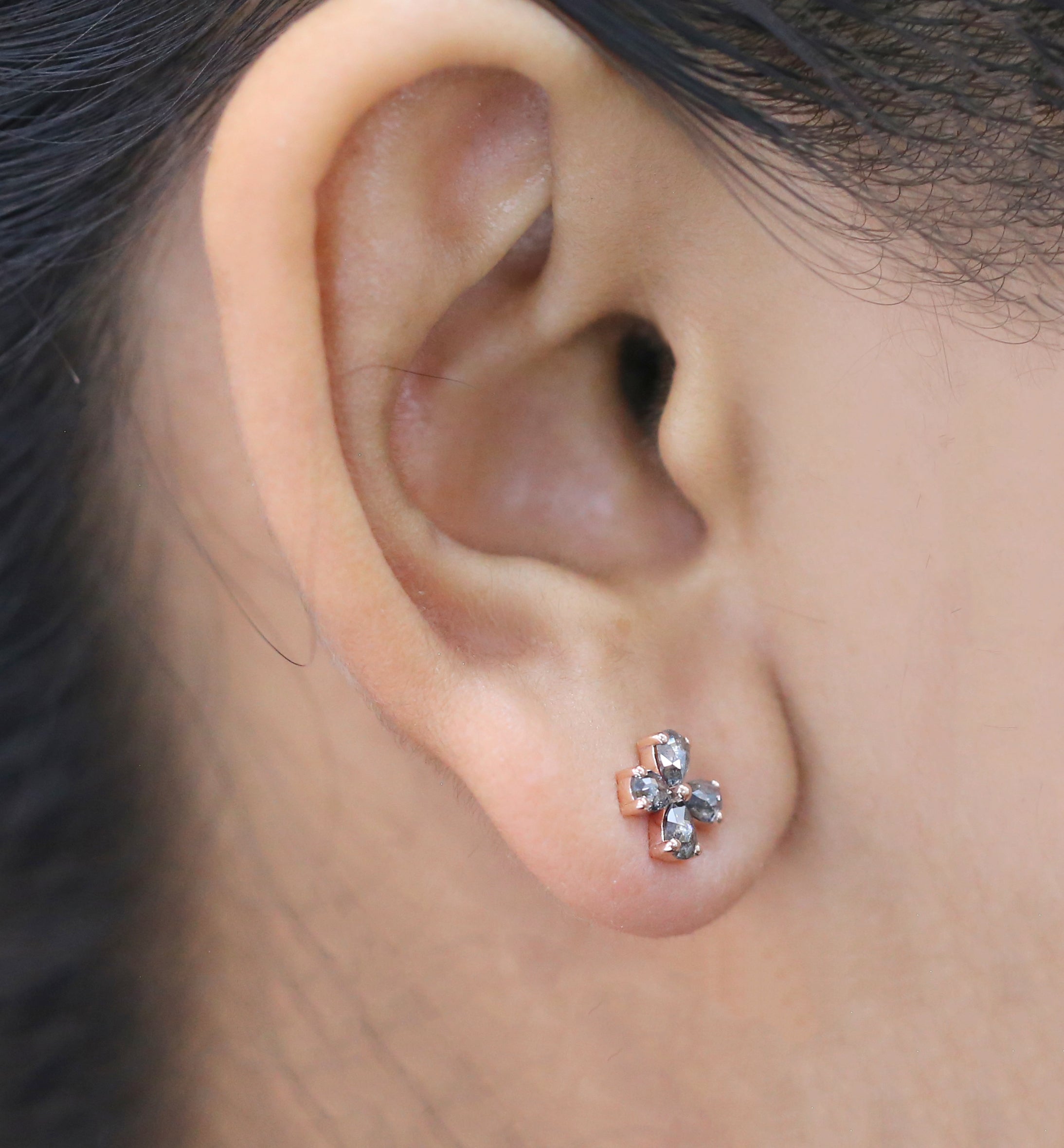 Pear Cut Salt And Pepper Diamond Earring 1.11 Ct 4.15 MM Pear Shape Diamond Earring 14K Solid Rose Gold Silver Engagement Earring QL1281