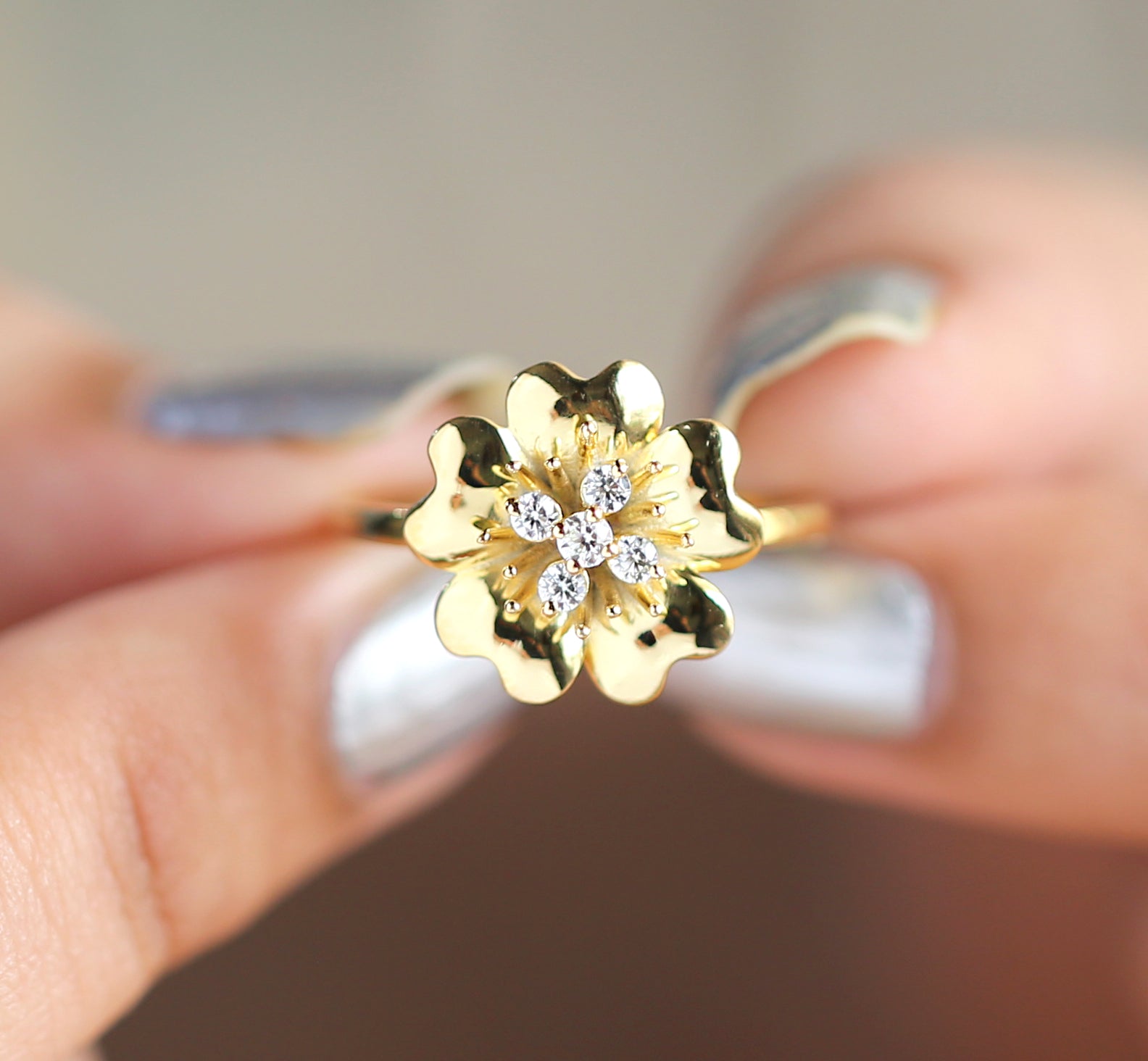 0.16 CT White Diamond Ring, Round Cut Diamond Ring, Glossy Gold Ring, Engagement Ring, 14K Yellow Gold Ring, Wedding Ring KD920