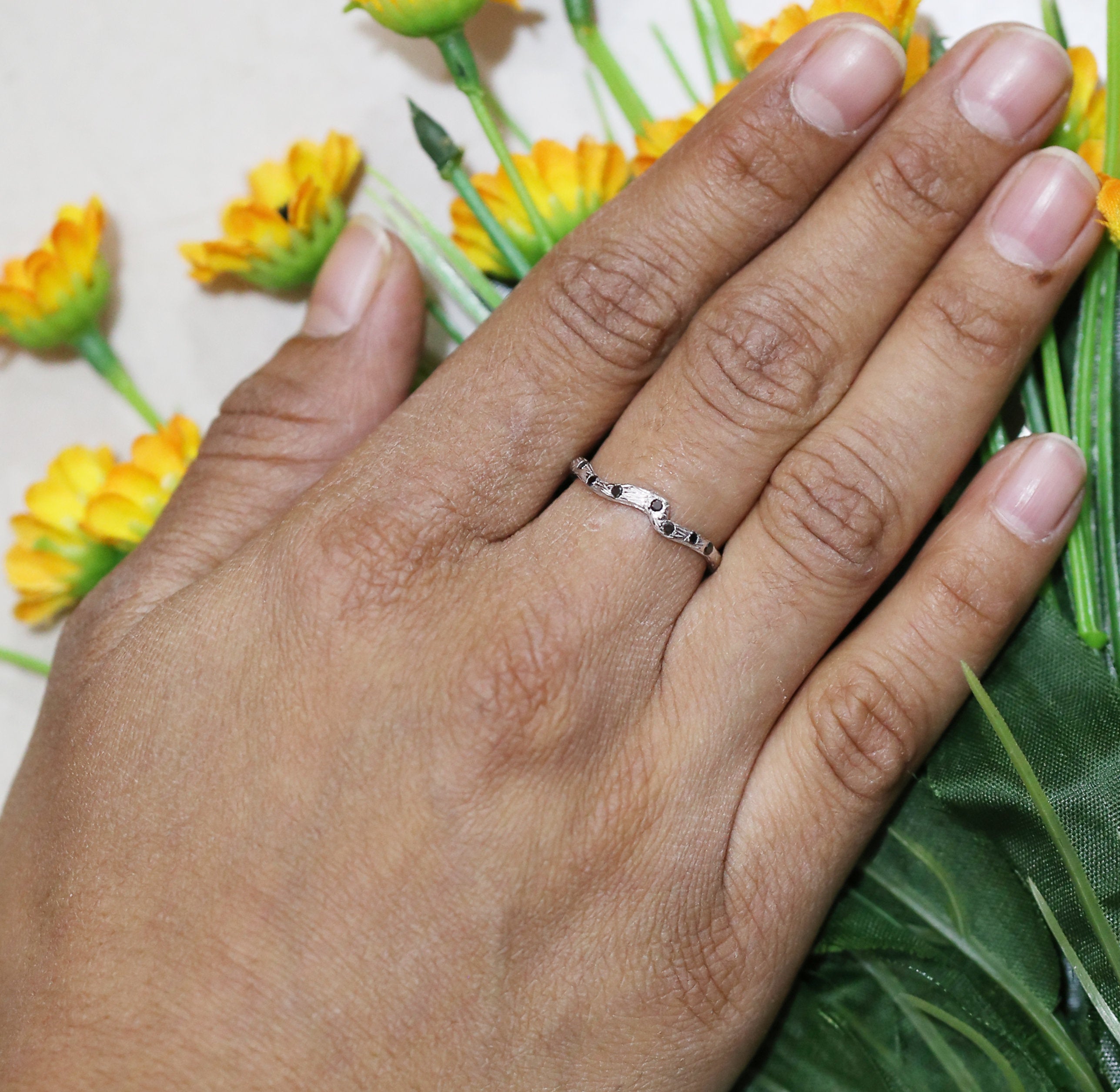 10K White Gold Band Natural Black Round Diamond Ring Engagement Wedding Bridal Gift Ring KD040