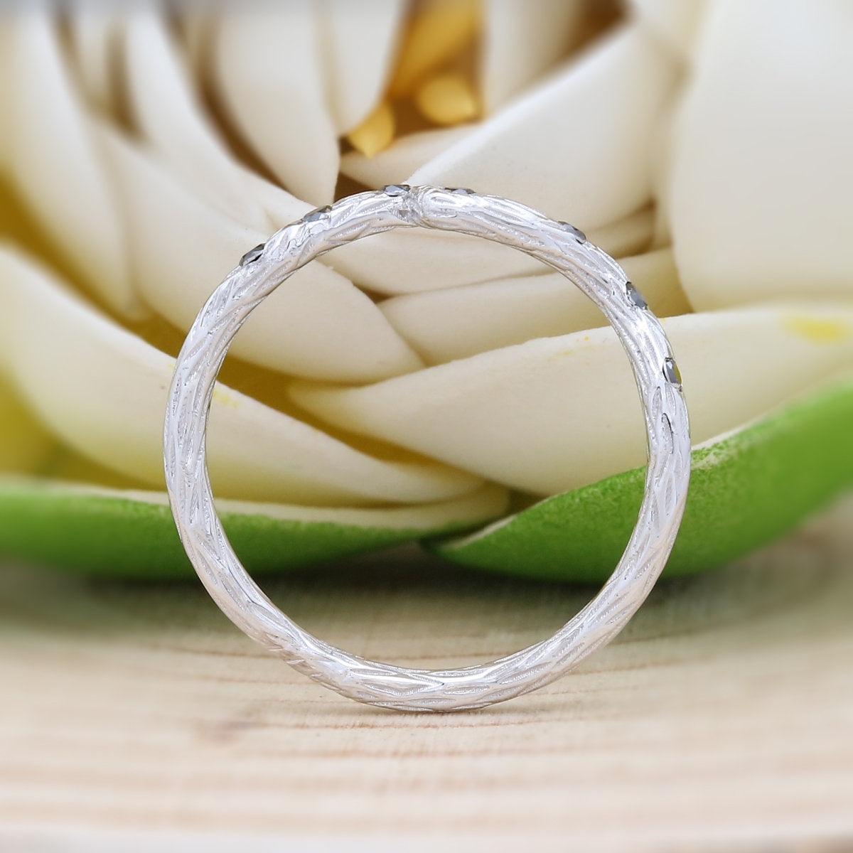10K White Gold Band Natural Black Round Diamond Ring Engagement Wedding Bridal Gift Ring KD040