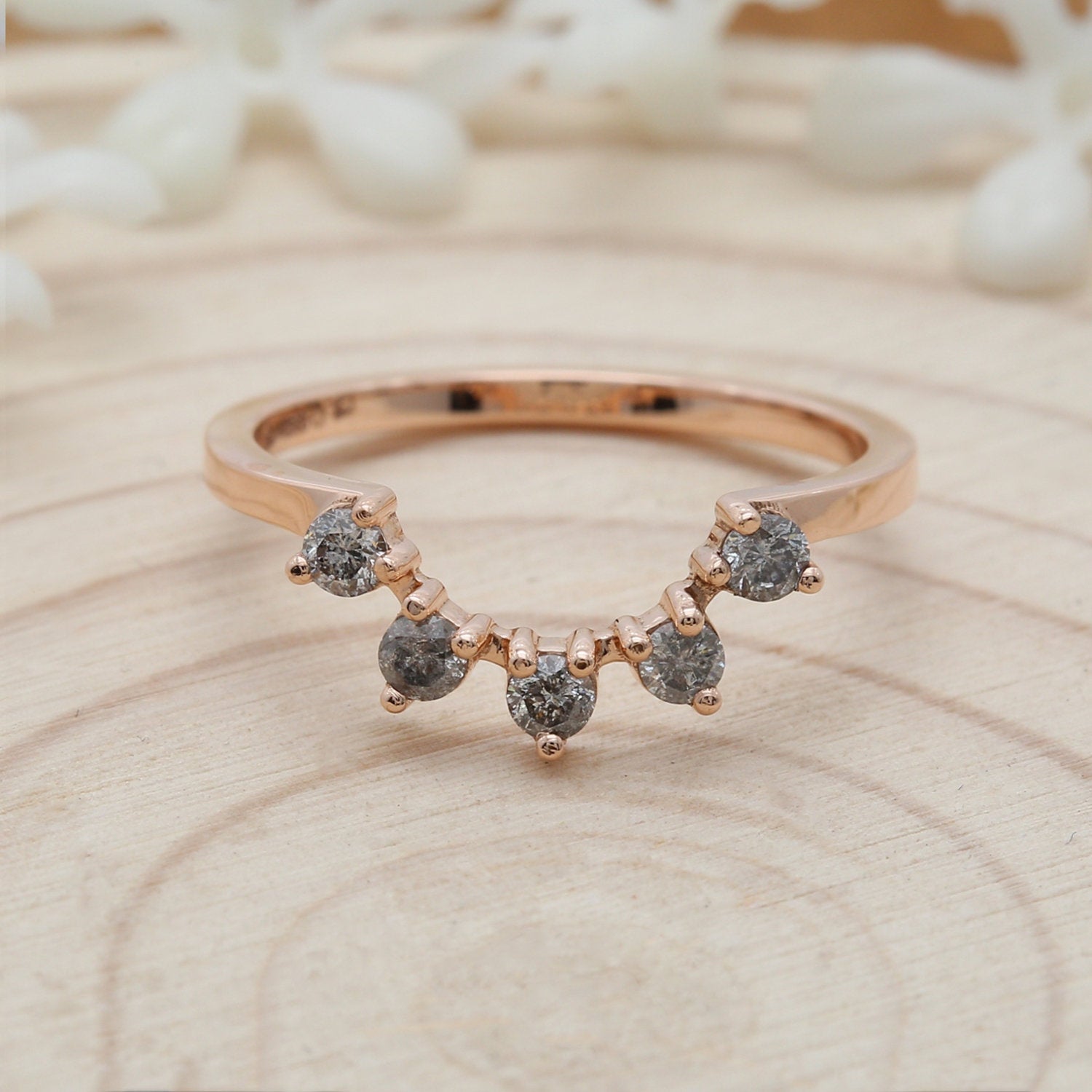 14K Rose Gold Band Salt And Pepper Round Diamond Ring Engagement Wedding Gift Ring KD292