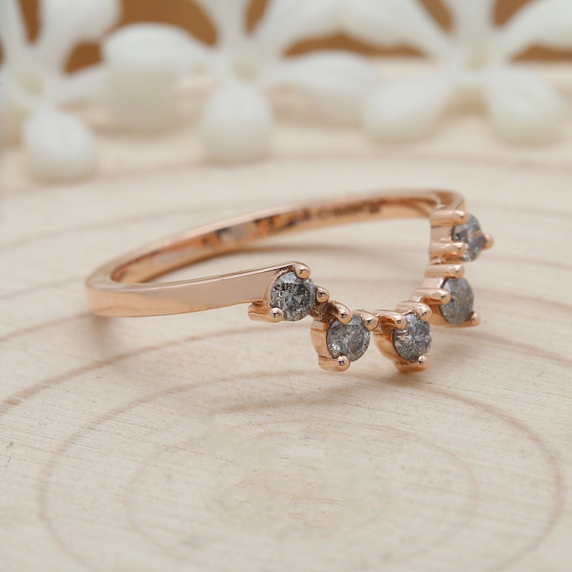 14K Rose Gold Band Salt And Pepper Round Diamond Ring Engagement Wedding Gift Ring KD292