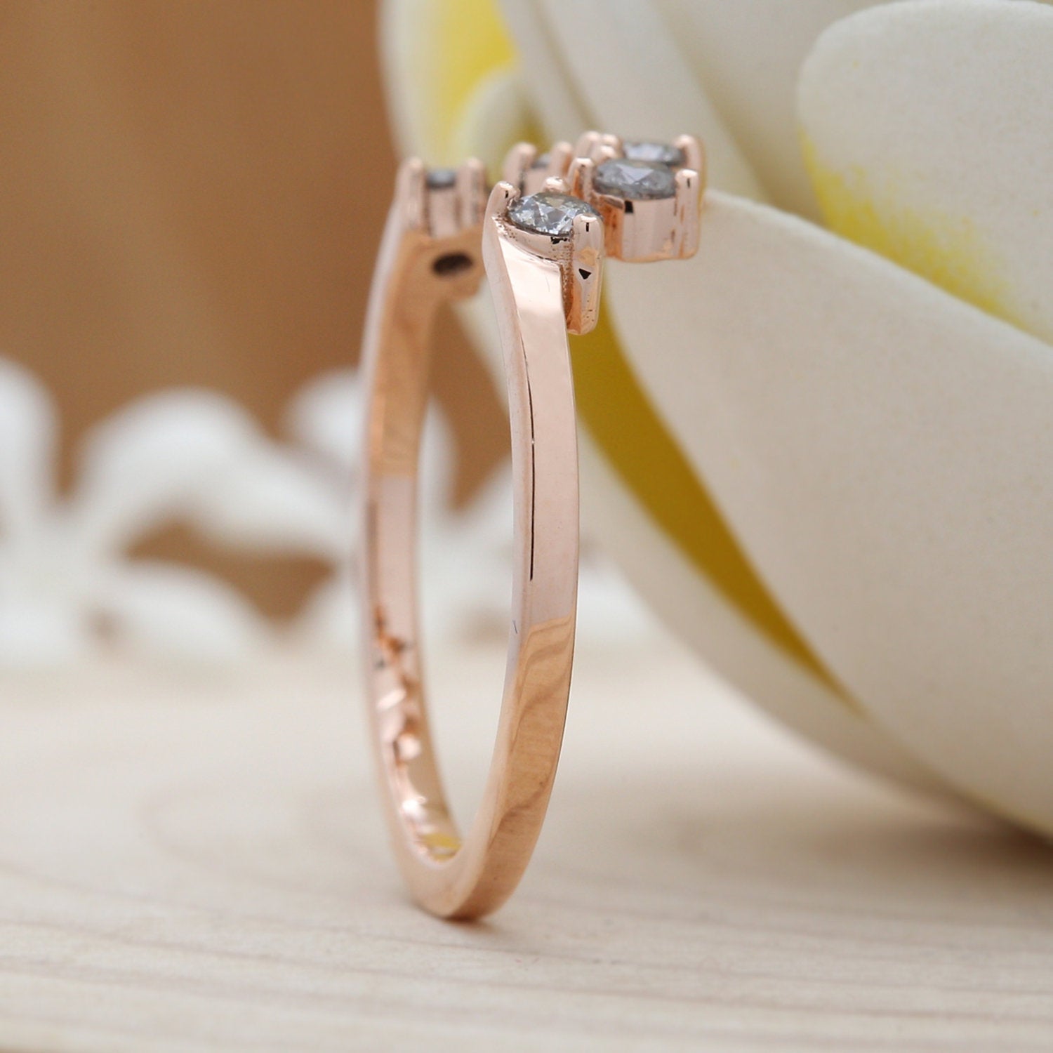 14K Rose Gold Band Salt And Pepper Round Diamond Ring Engagement Wedding Gift Ring KD292