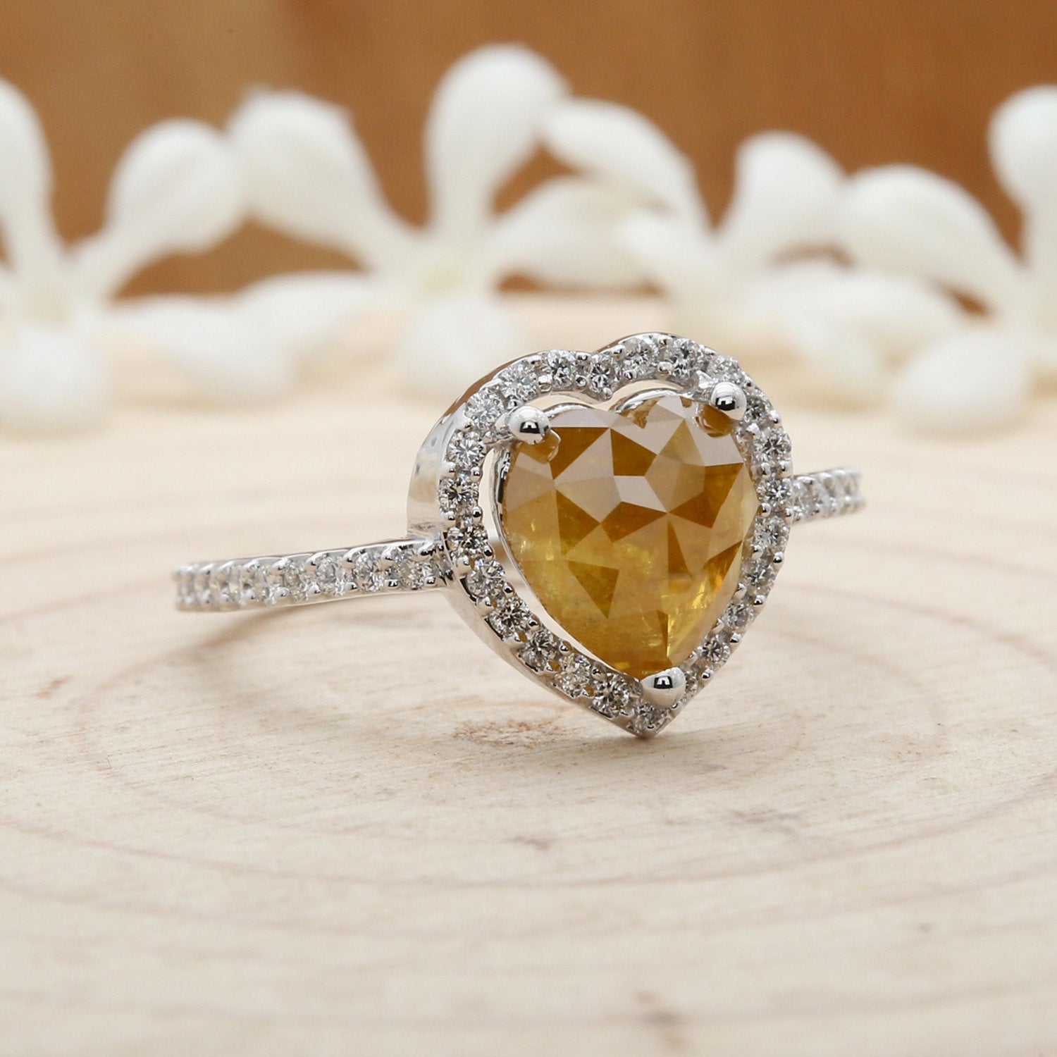 2.37 ct Yellow Heart Diamond 14K Solid White Gold Ring Engagement Wedding Gift Ring LQ3020