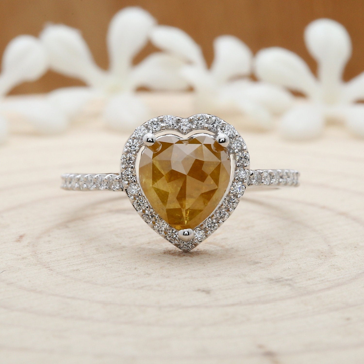 2.37 ct Yellow Heart Diamond 14K Solid White Gold Ring Engagement Wedding Gift Ring LQ3020