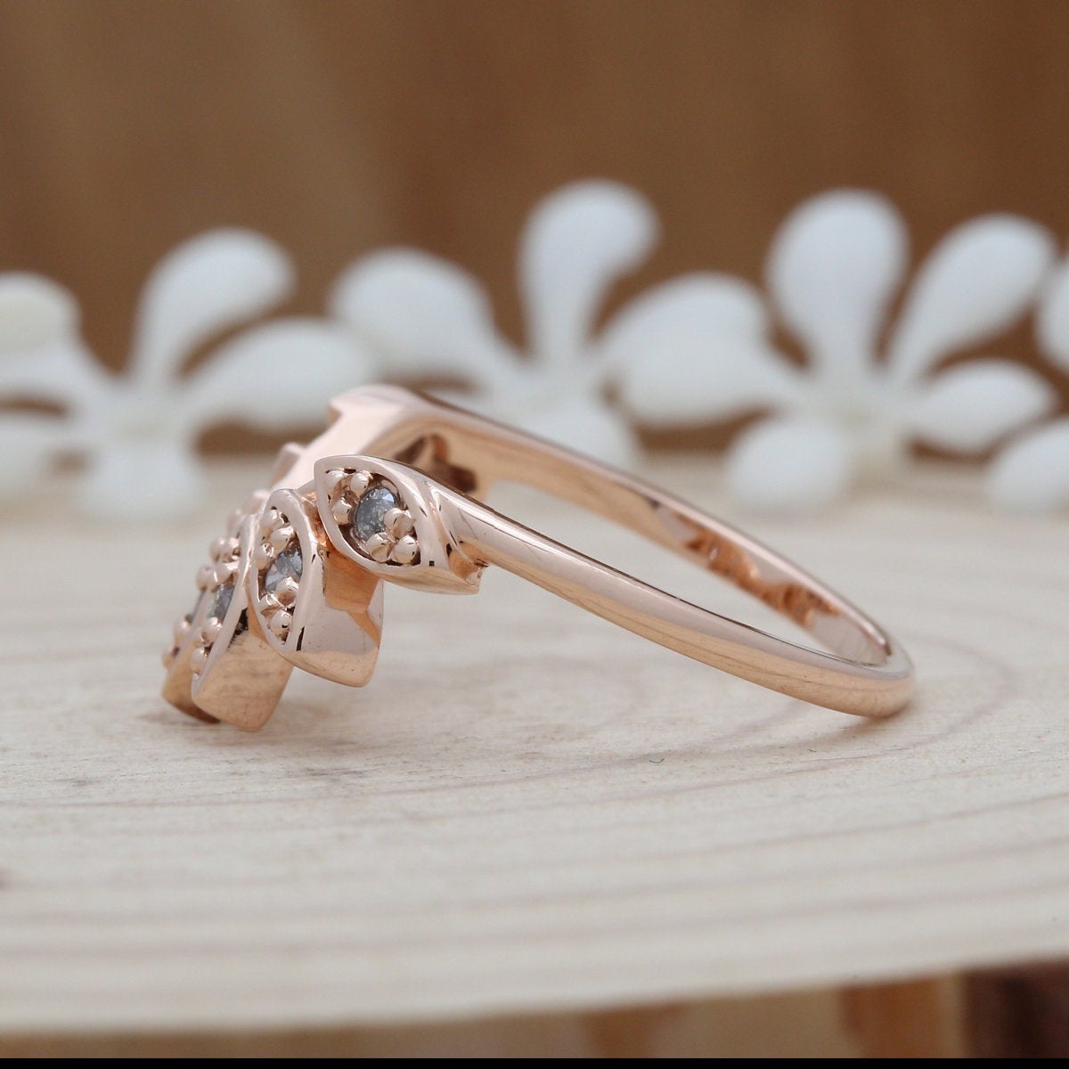 Salt And Pepper Round Diamond 14K Rose Gold Ring Band Engagement Wedding Gift Band KD423